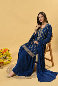 Blue Kameez, Gharara and Dupatta