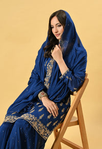 Blue Kameez, Gharara and Dupatta
