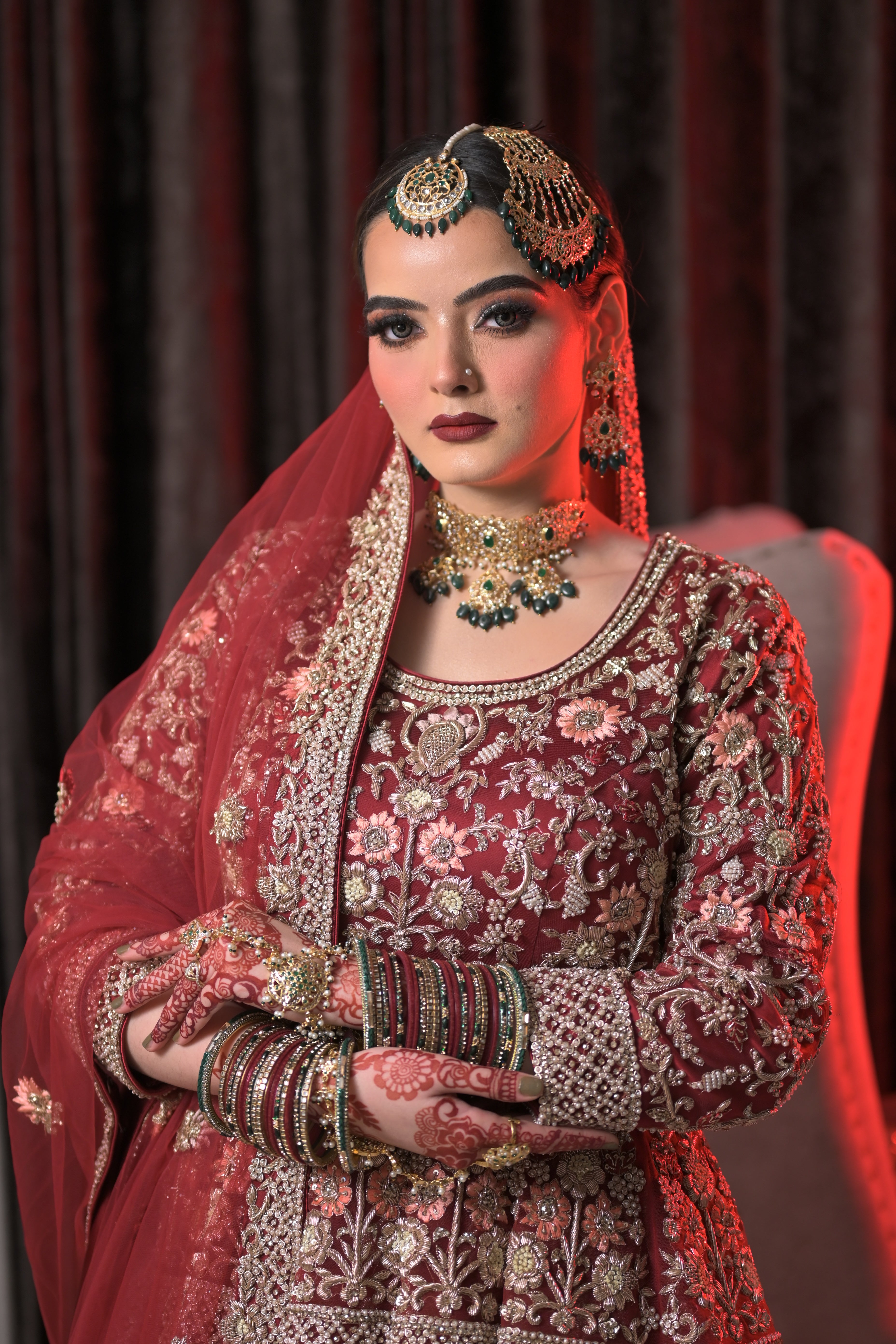 Dark Red Peplum with Lehenga Trail