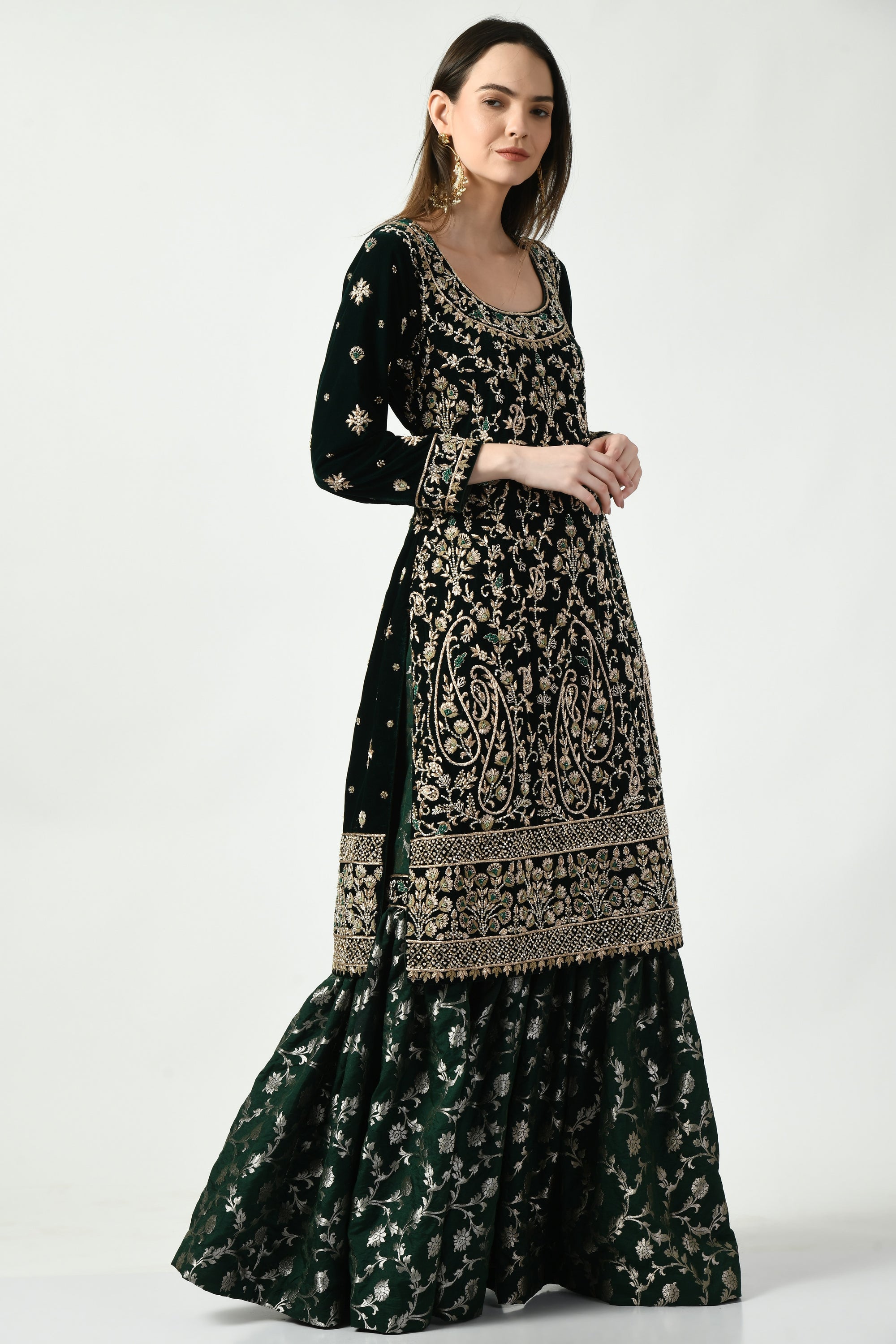 Green Zardozi Kameez Gharara