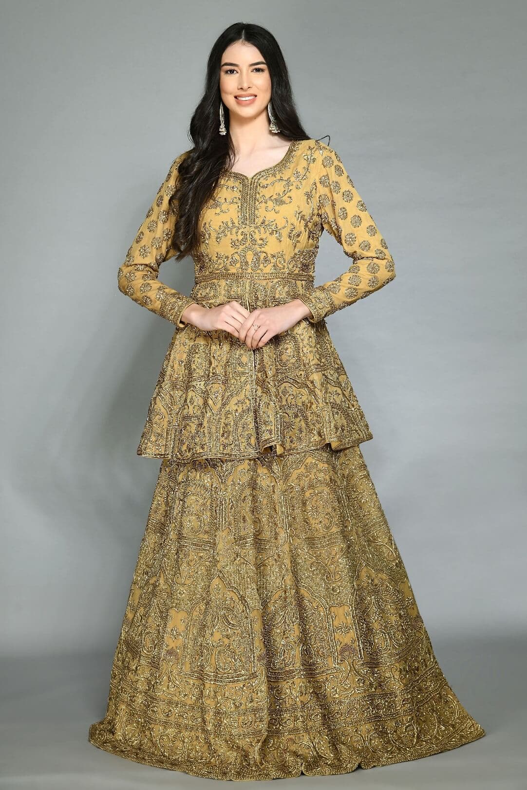 Dark gold peplum lehenga