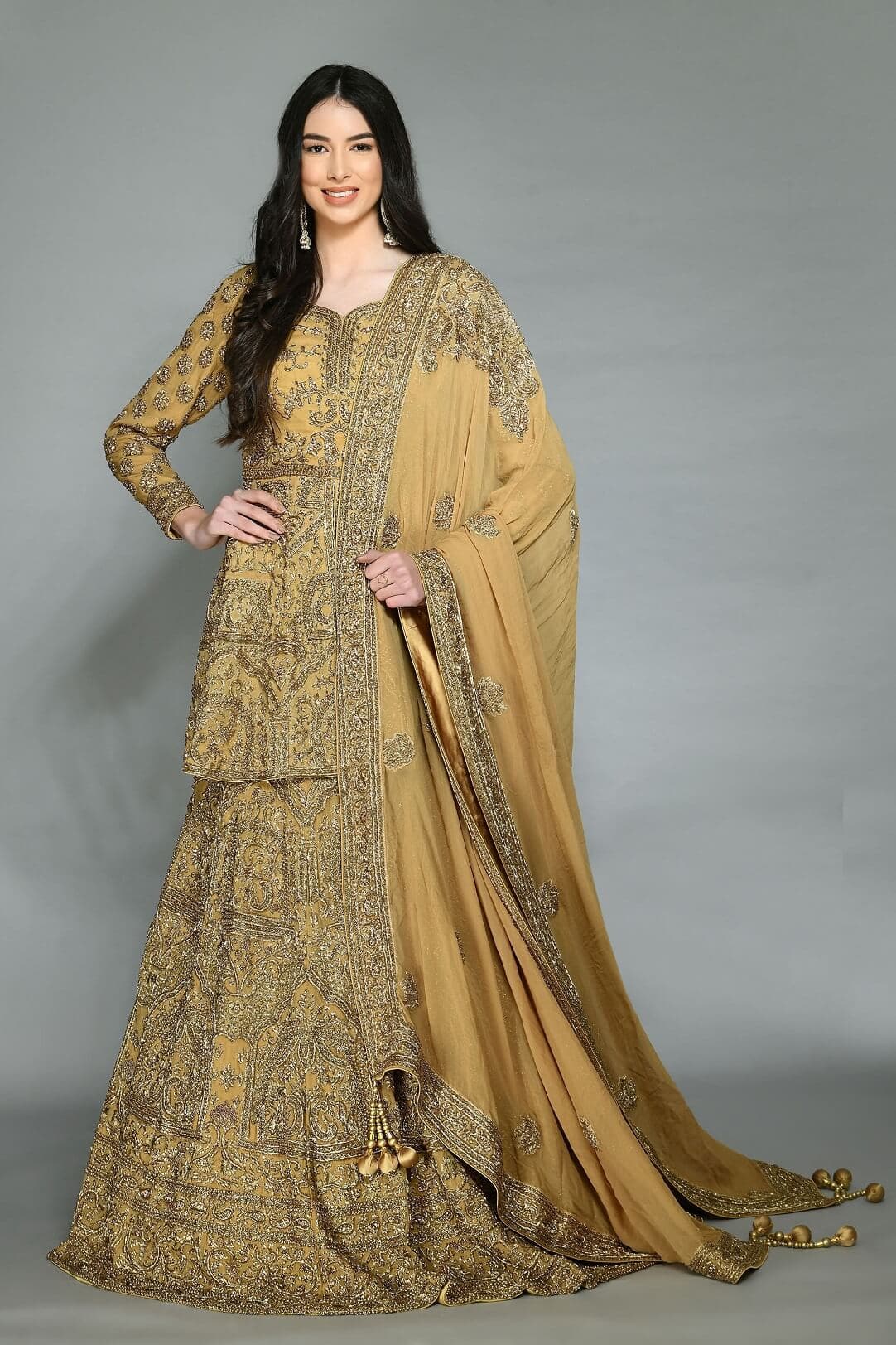 Dark Gold Peplum Lehenga