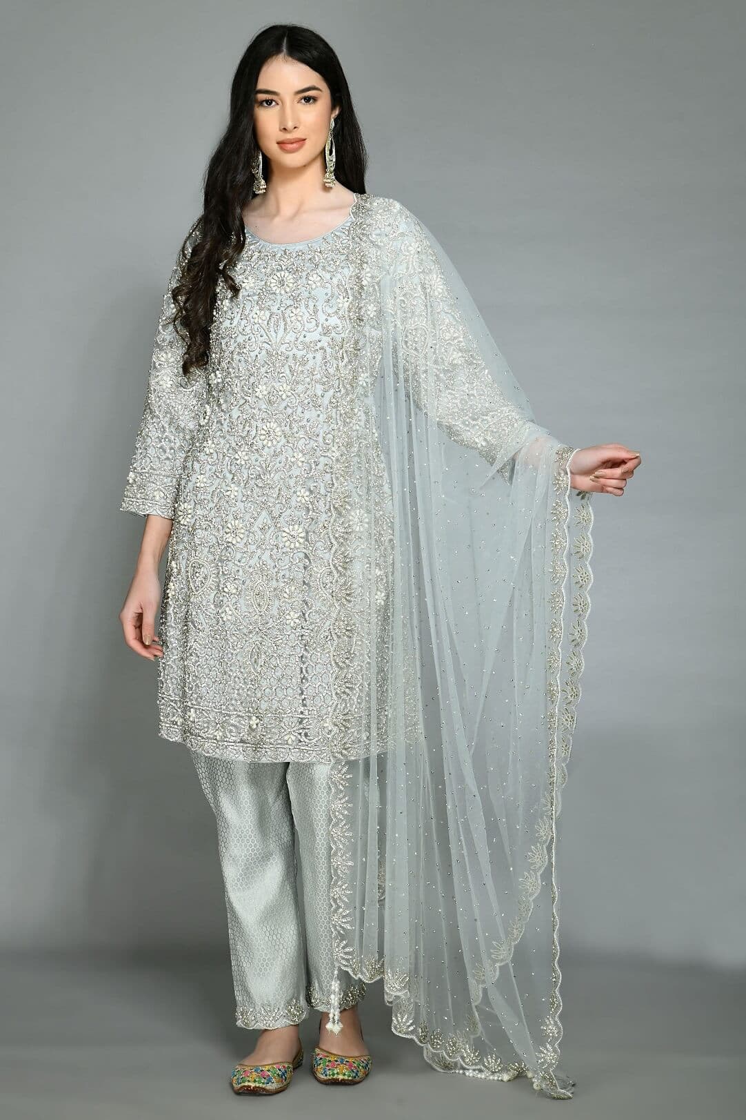 Grey Beaded Work Suit