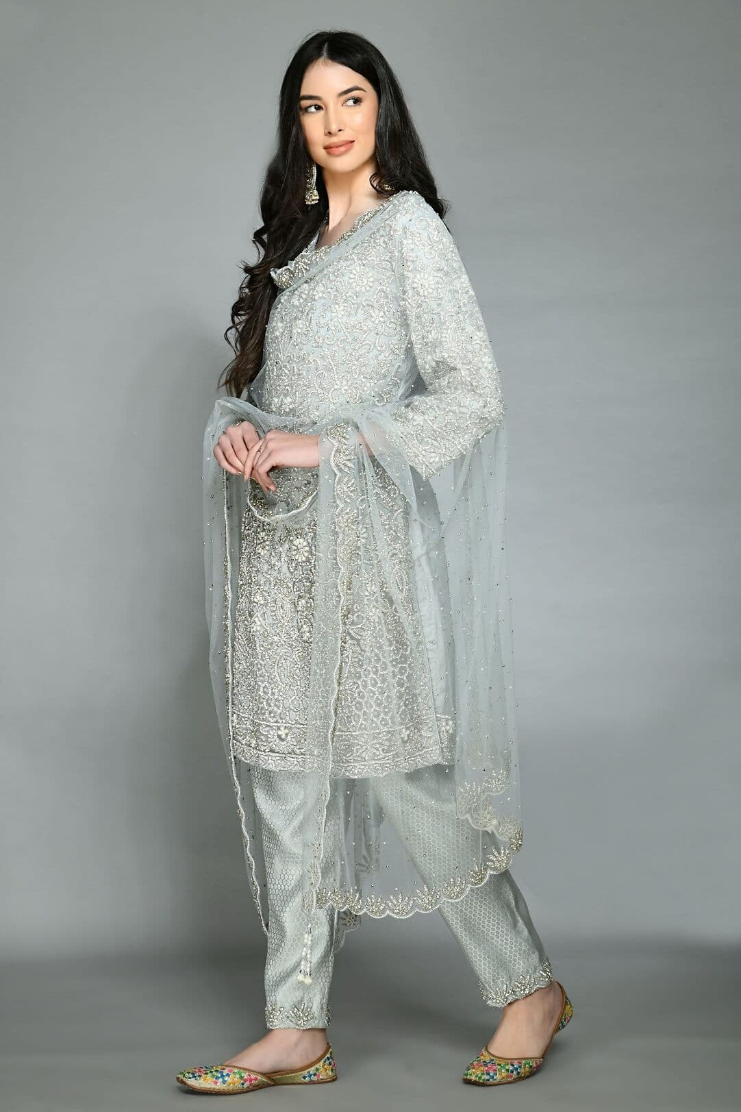 Grey Beaded Work Suit