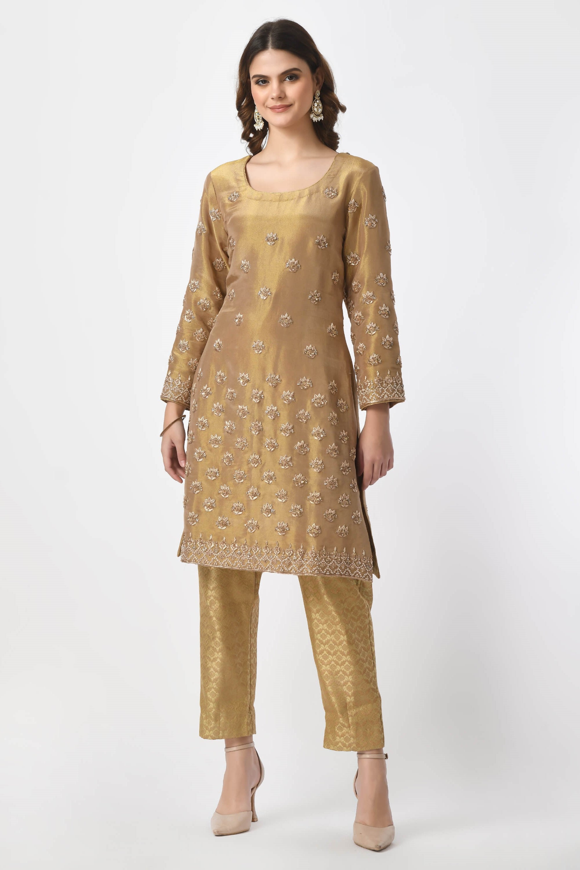 Dark Gold Kameez Trouser Dupatta