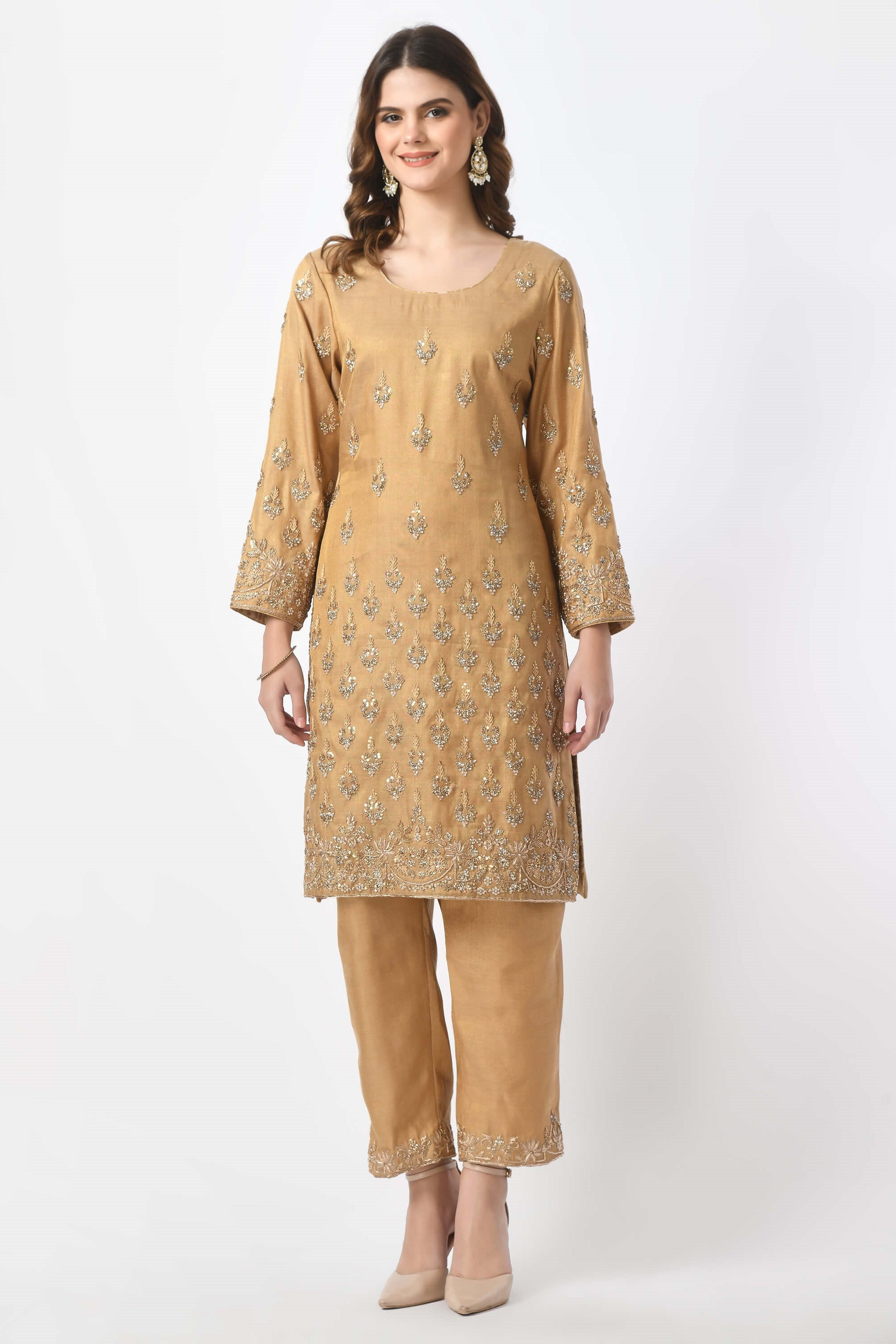 Gold Kameez Trouser Dupatta