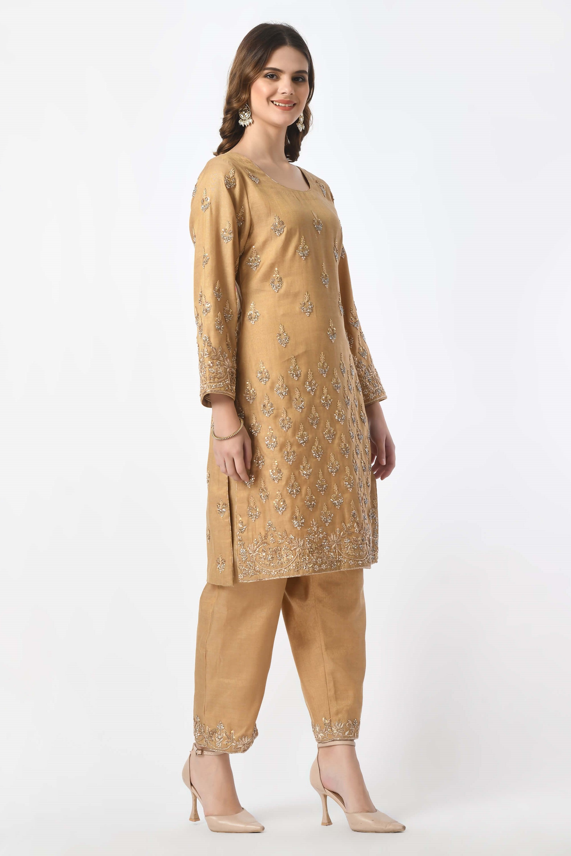 Gold Kameez Trouser Dupatta