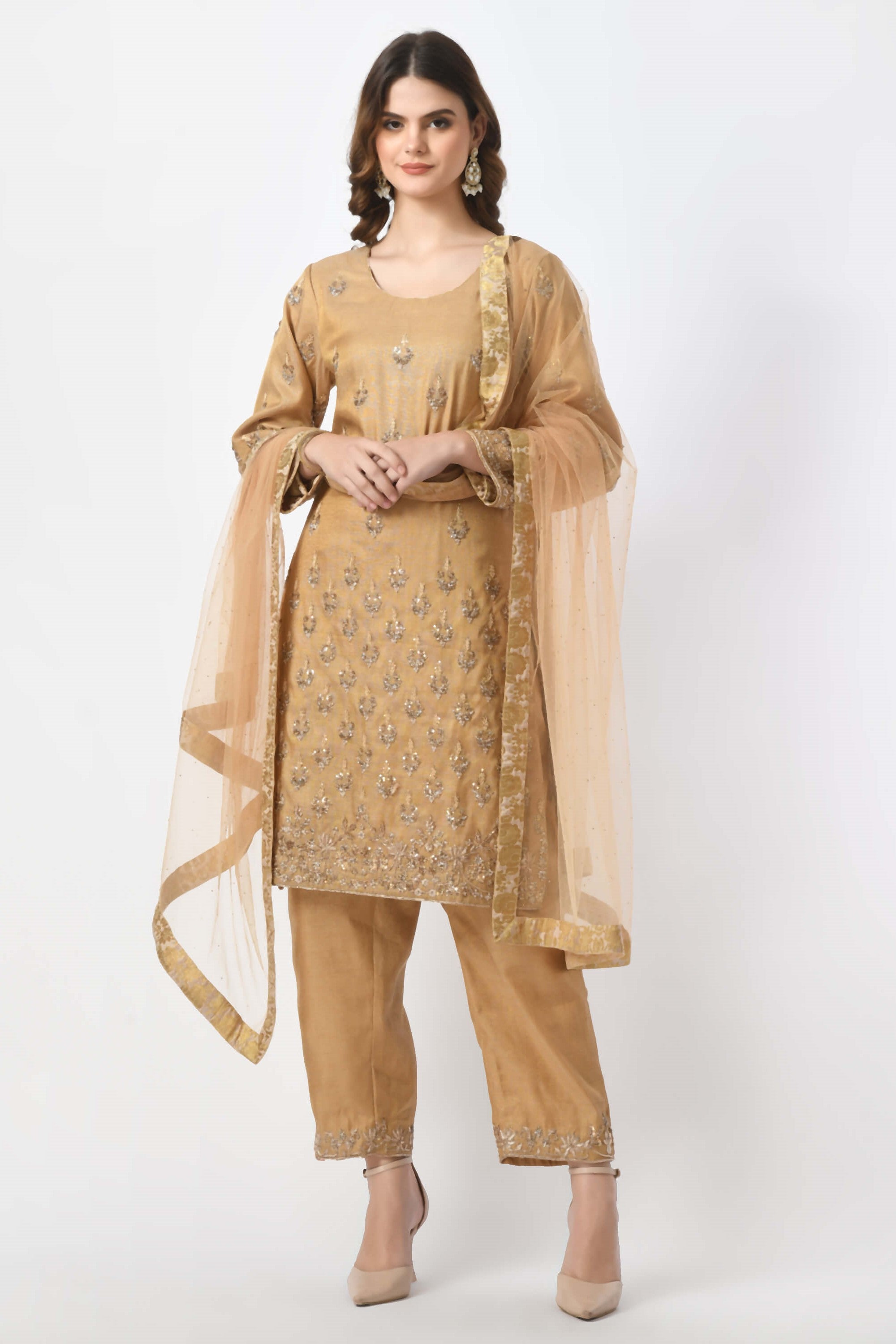 Gold Kameez Trouser Dupatta