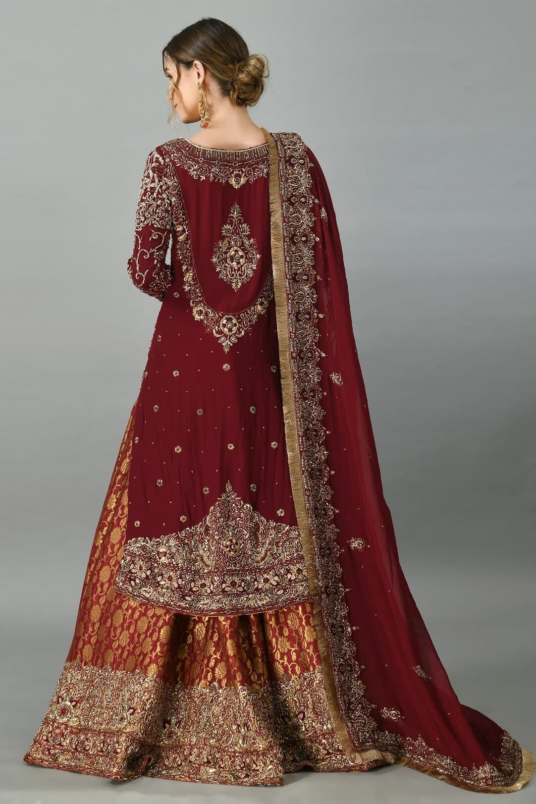 Dark red kameez lehenga