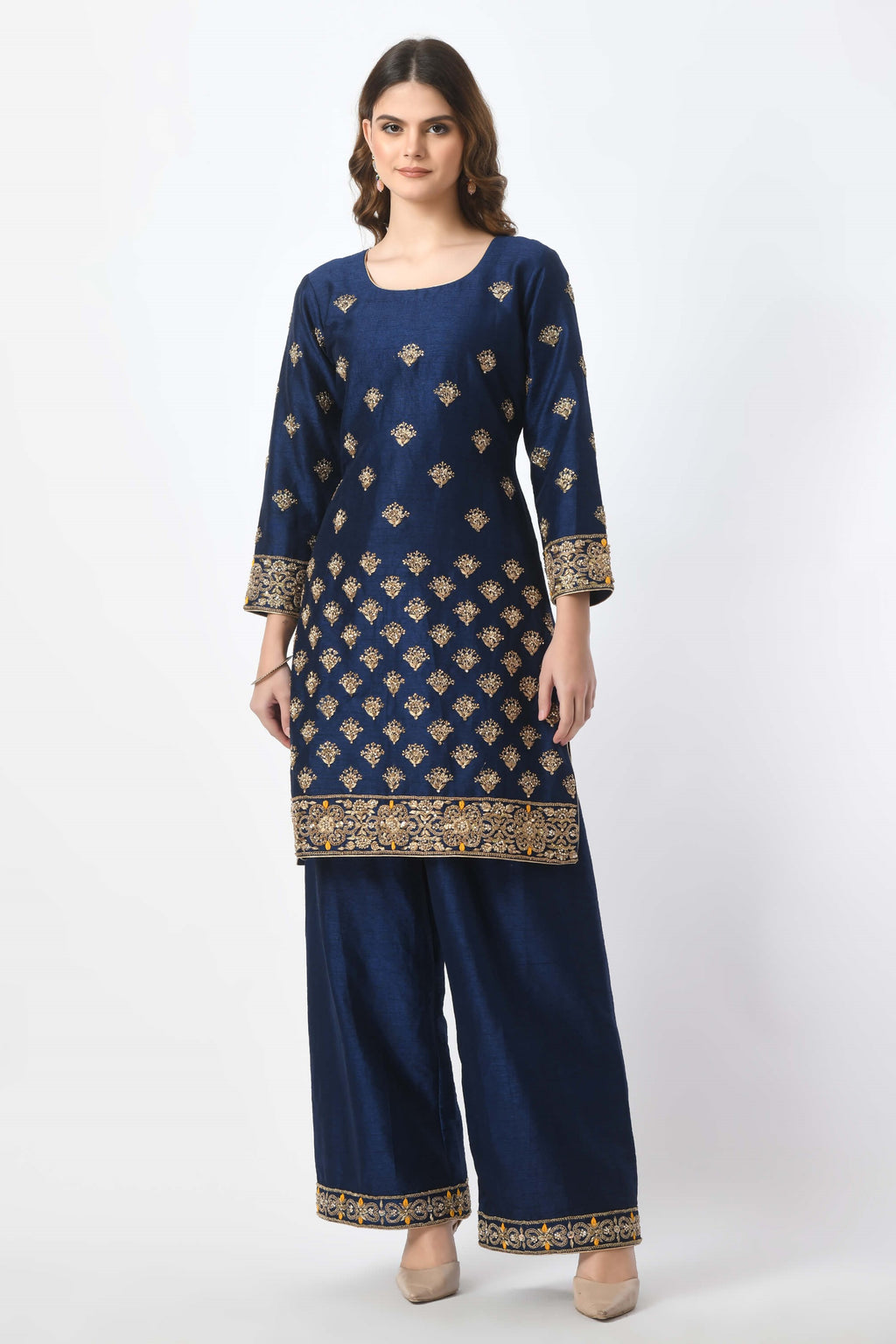 Navy Blue Kameez Plazo Dupatta