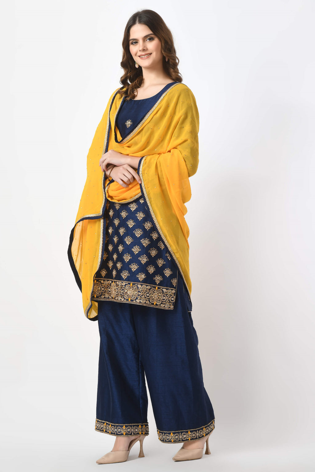 Navy Blue Kameez Plazo Dupatta