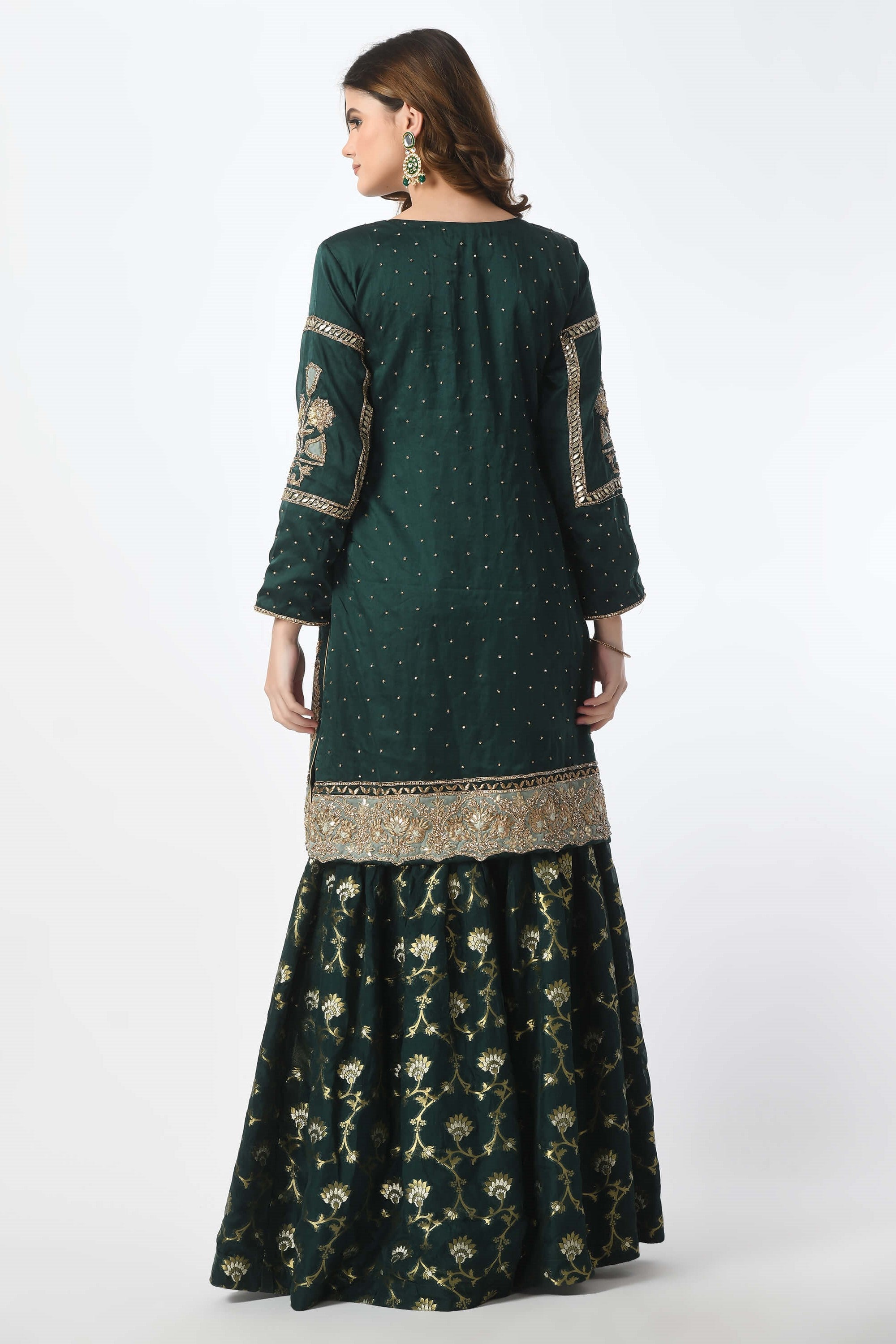 Dark Green Kameez Gharara Dupatta