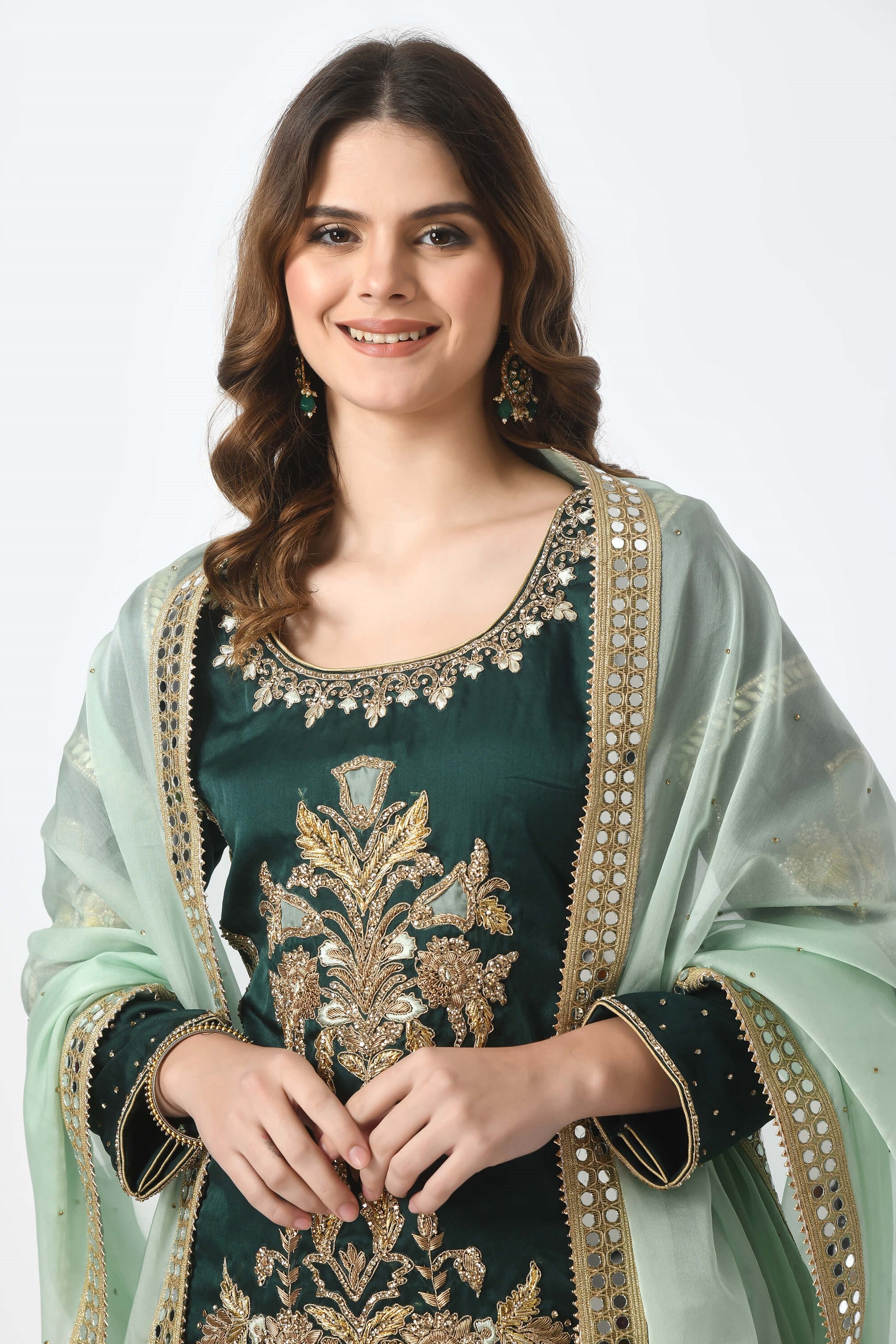 Dark Green Kameez Gharara Dupatta