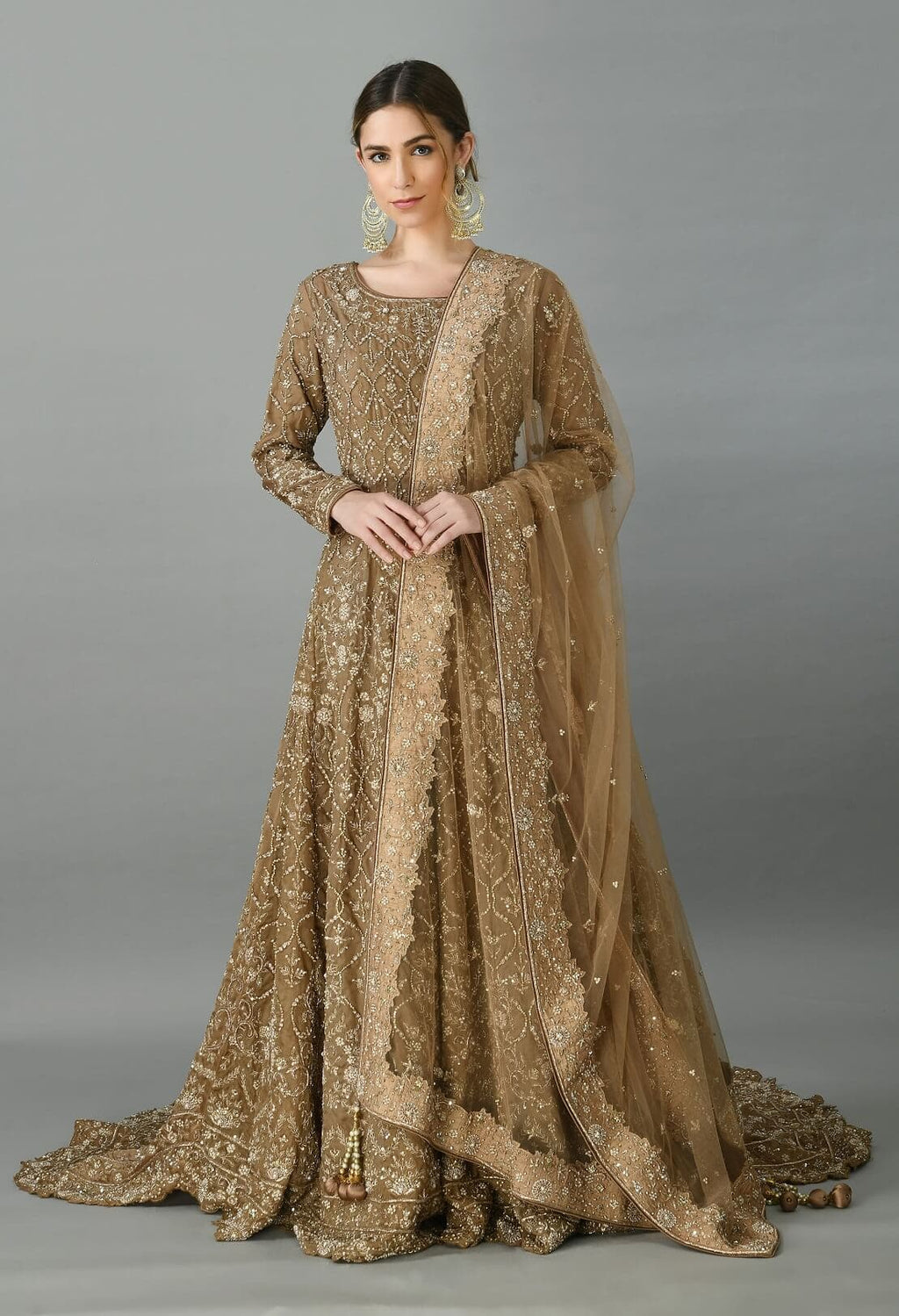Dark Coffee gown with trail