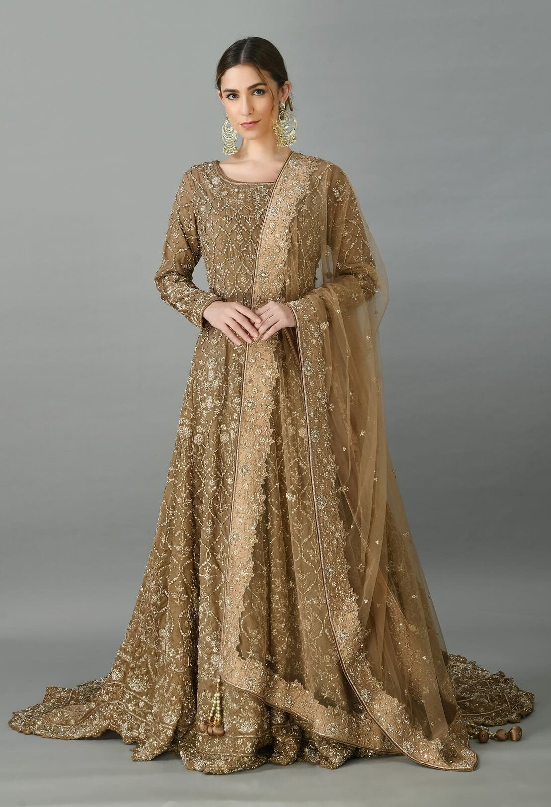 Dark Coffee gown with trail