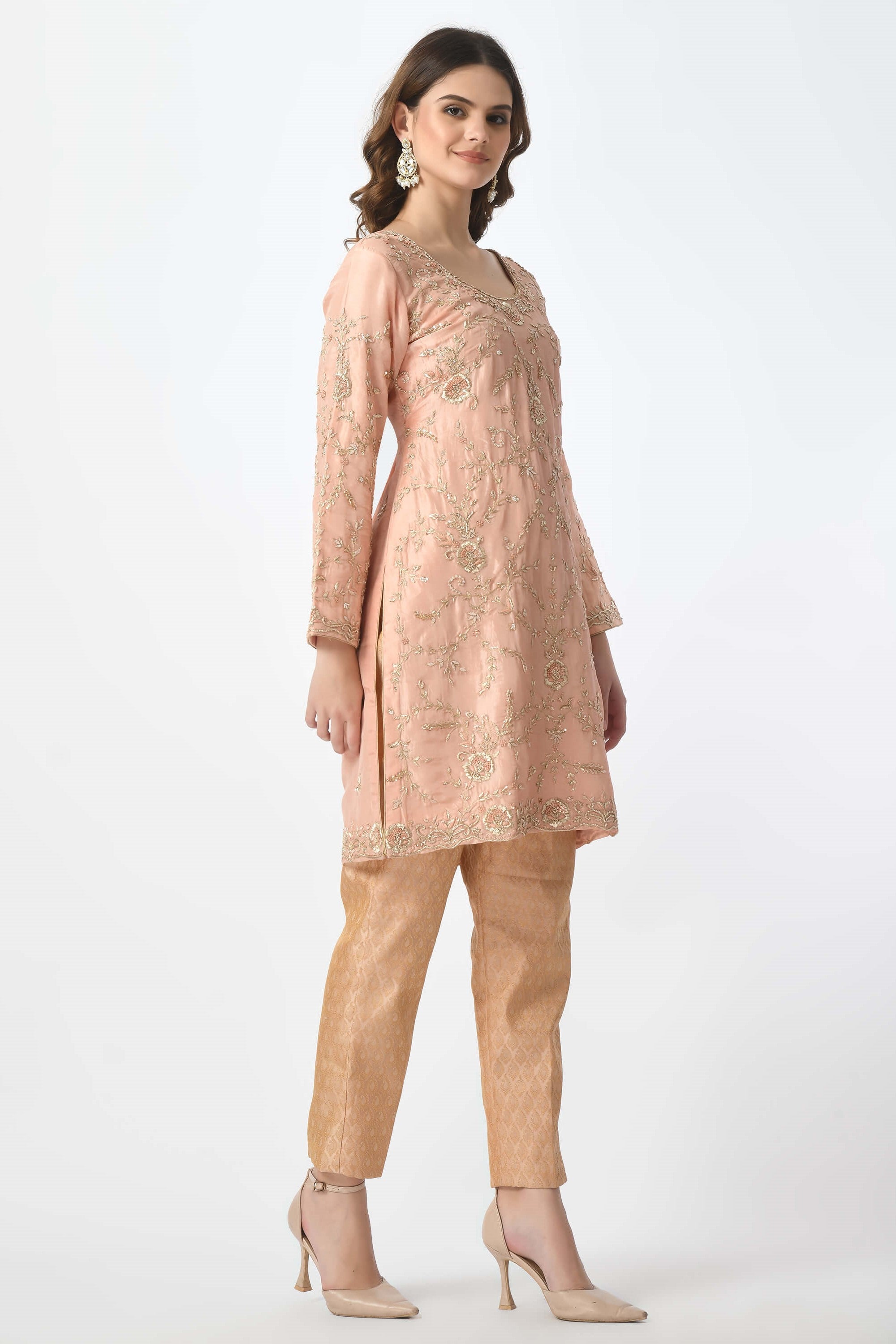 Peach Pink  Kameez Trouser Dupatta