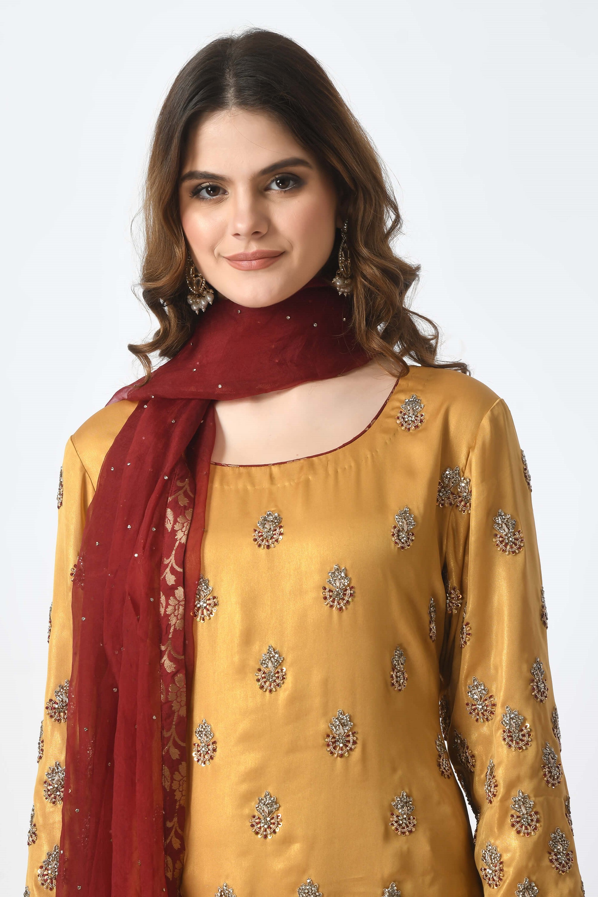 Yellow Gold Kameez Gharara Dupatta