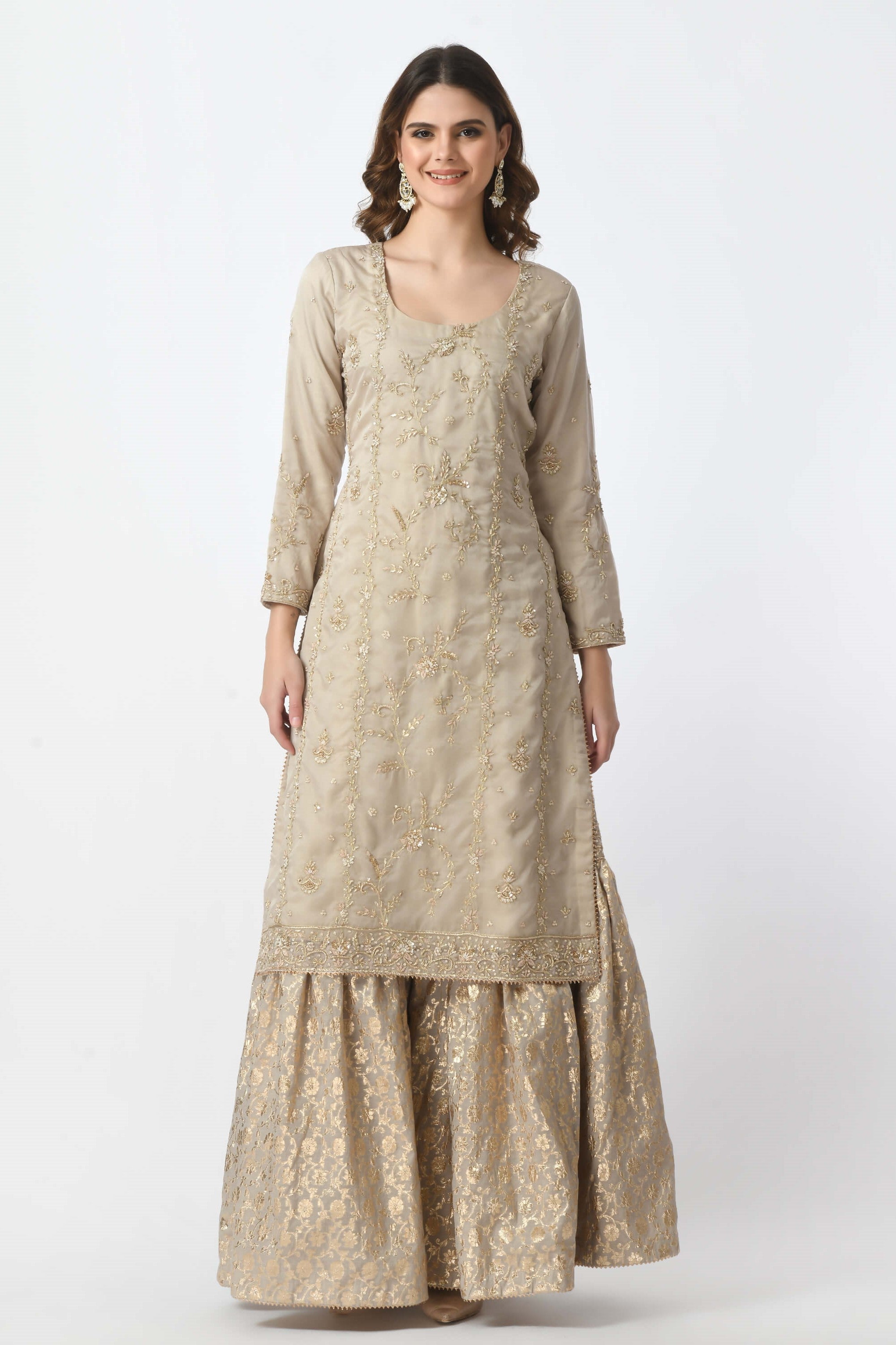 Dark Grey Kameez Gharara