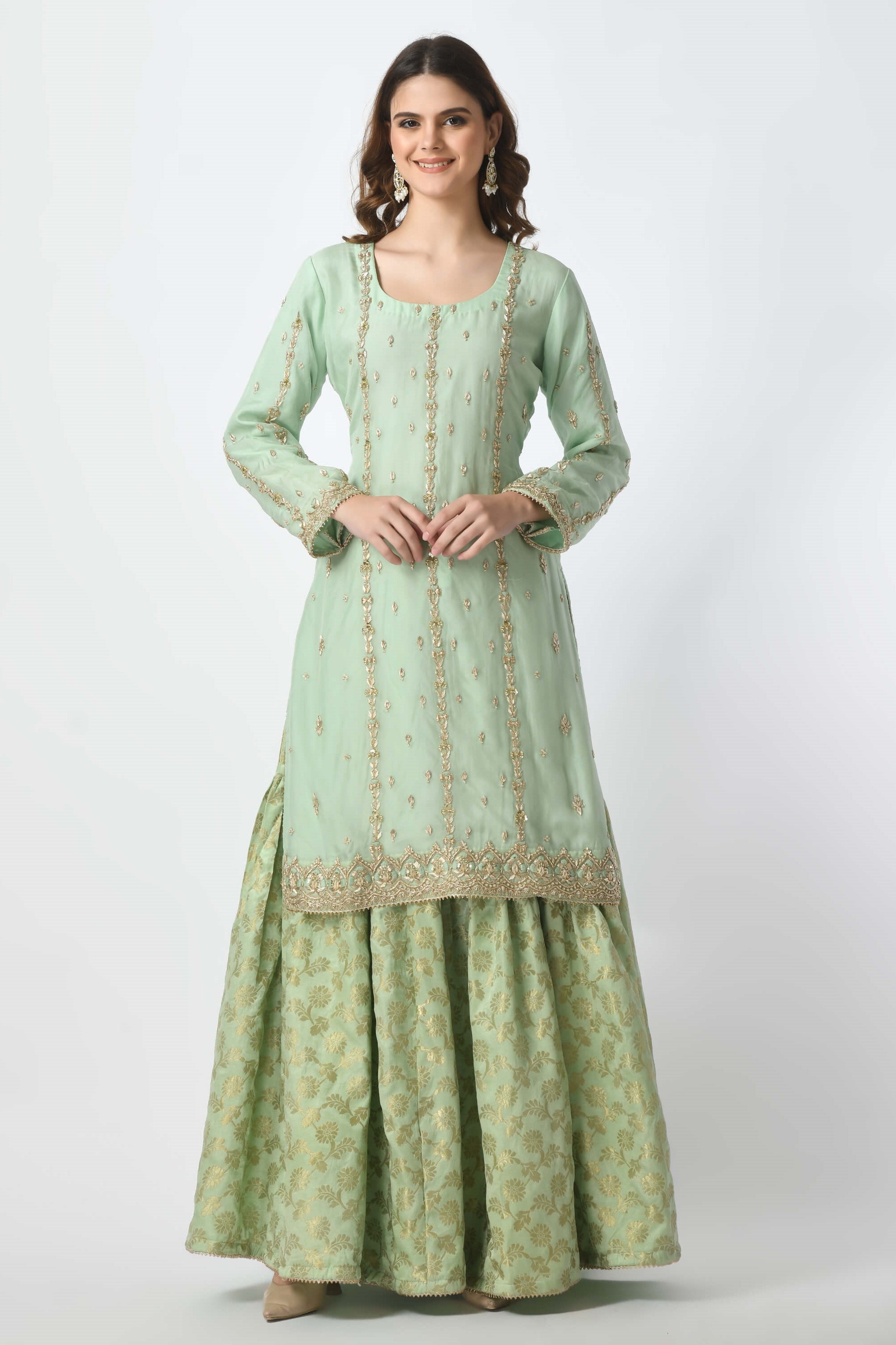Sea Green Kameez Gharara Dupatta
