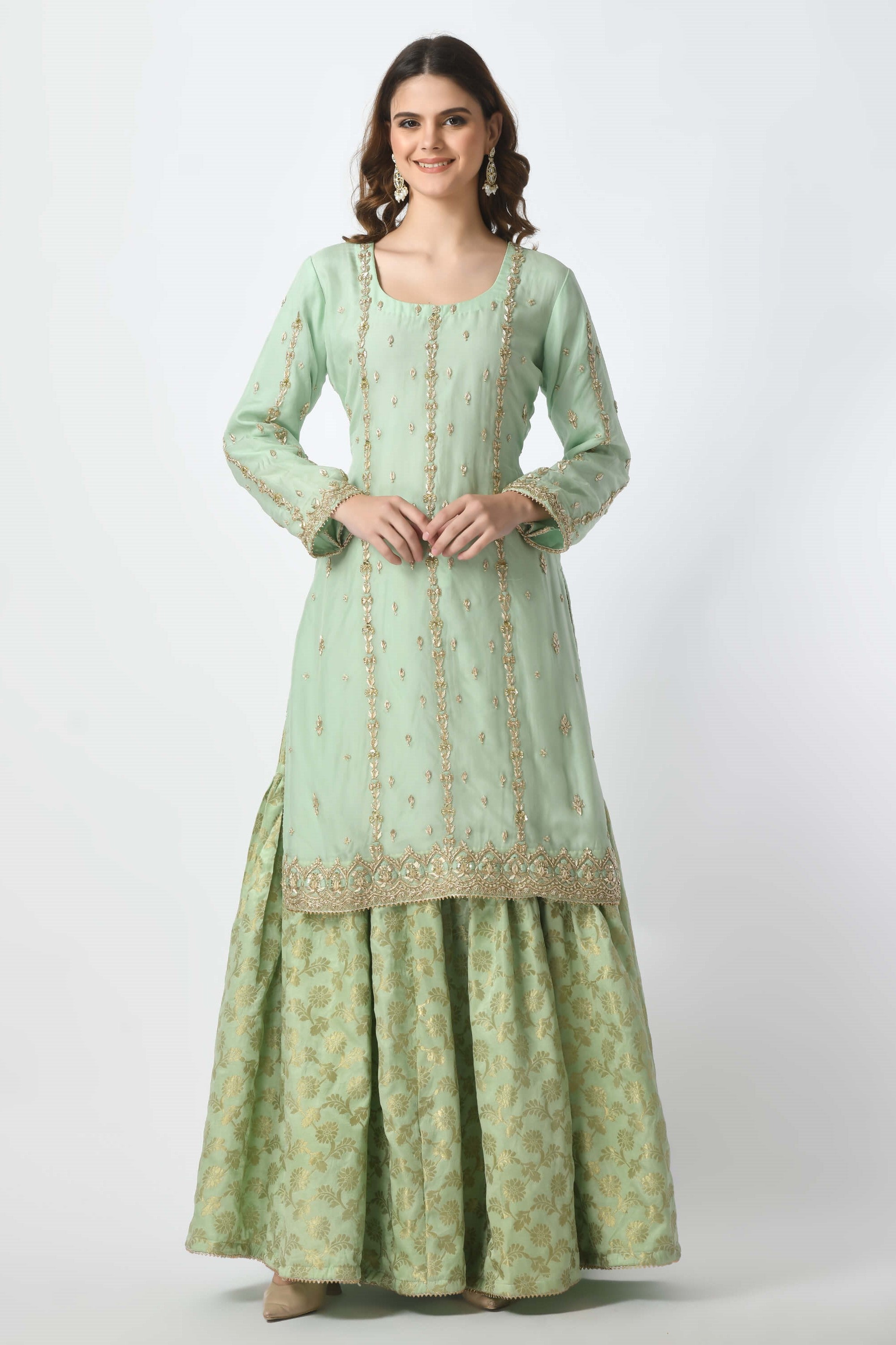 Sea Green Kameez Gharara Dupatta