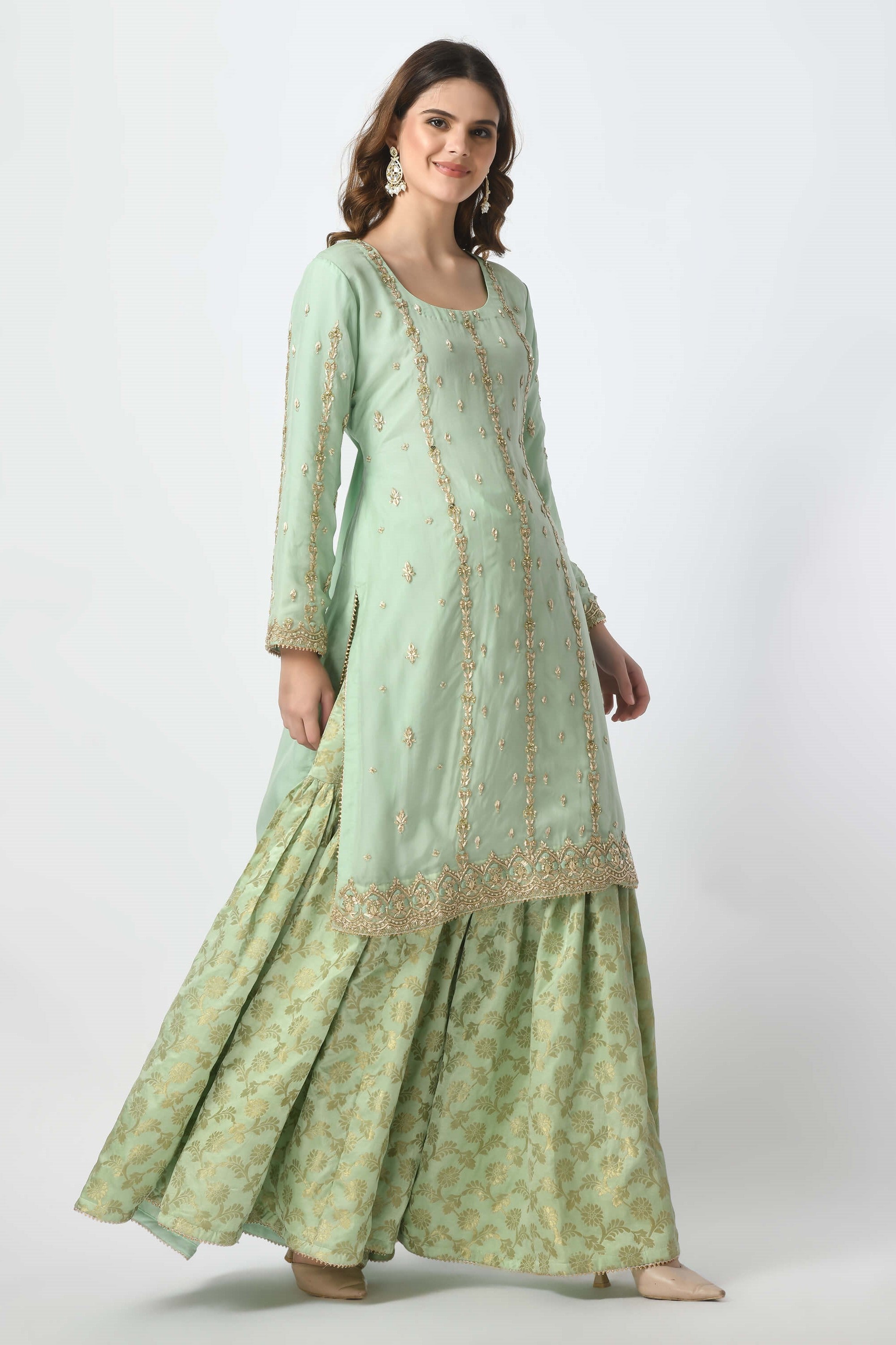 Sea Green Kameez Gharara Dupatta