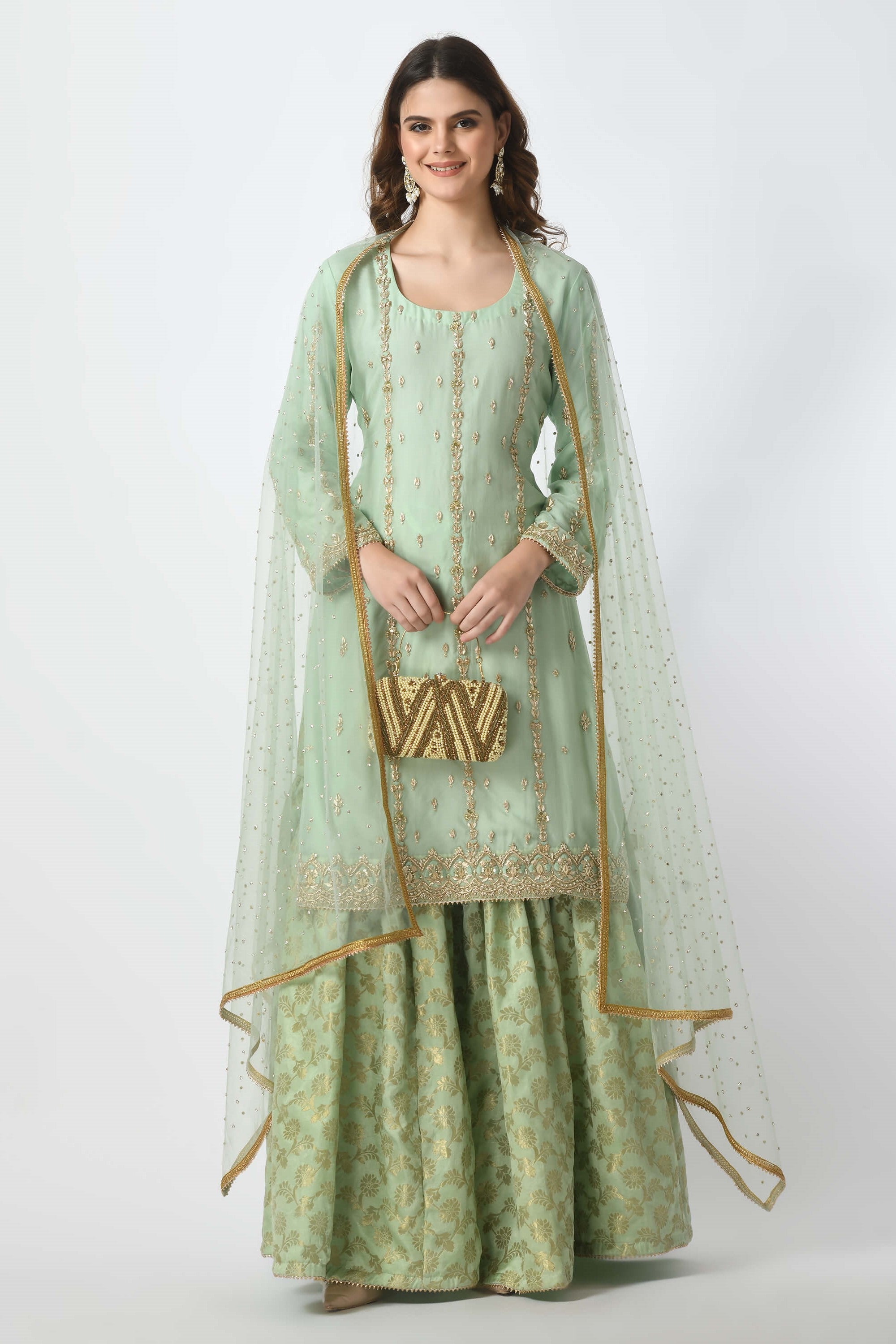 Sea Green Kameez Gharara Dupatta