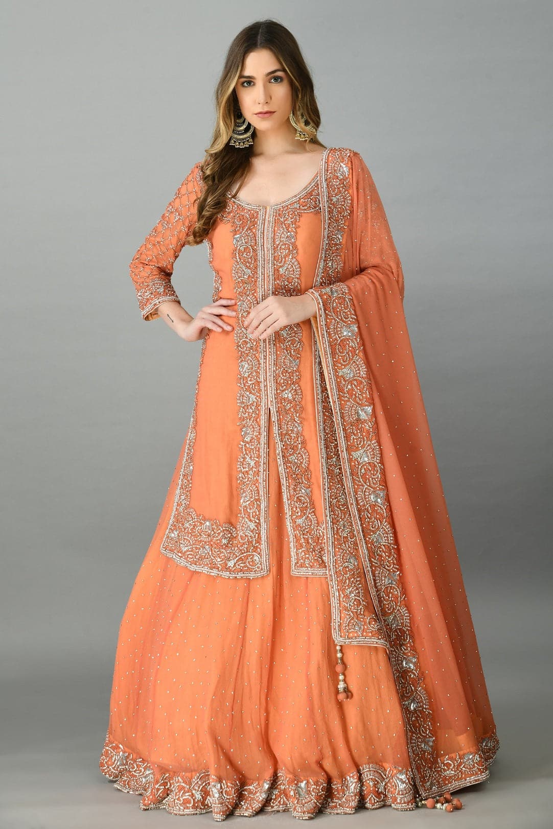 Tangerine jacket lehenga