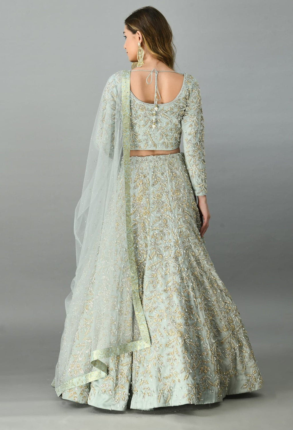 Light Grey Zardozi-Pearls Lehenga
