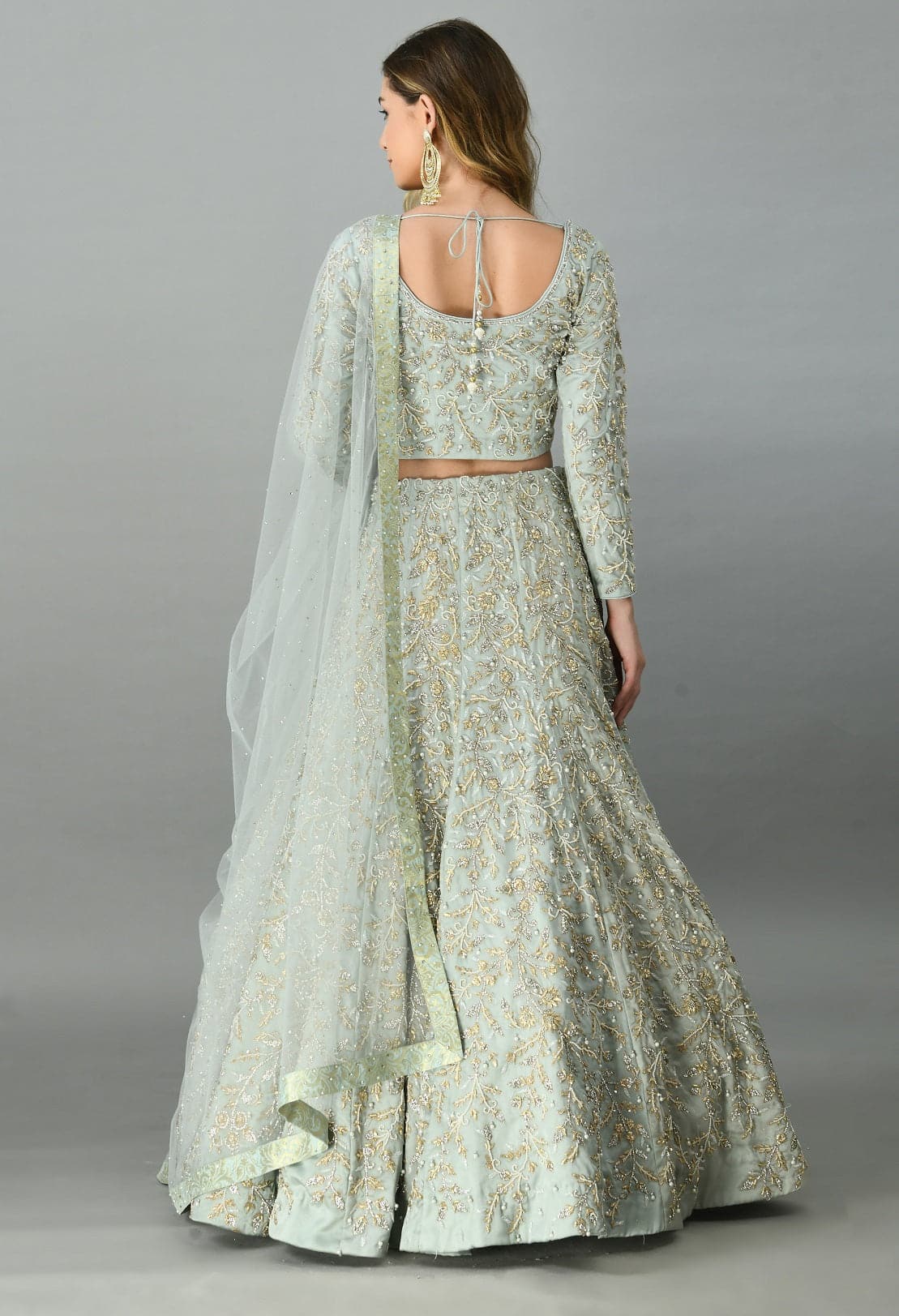 Light Grey Zardozi-Pearls Lehenga