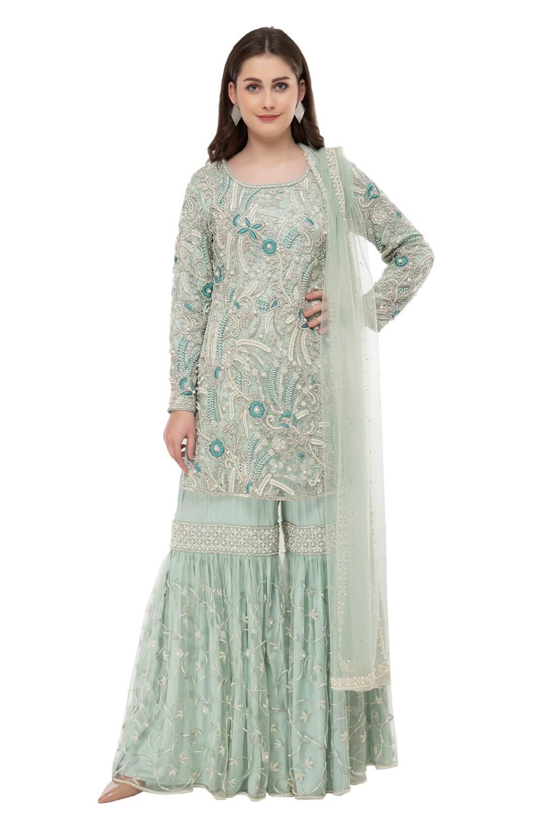 Light Mint Resham Gharara