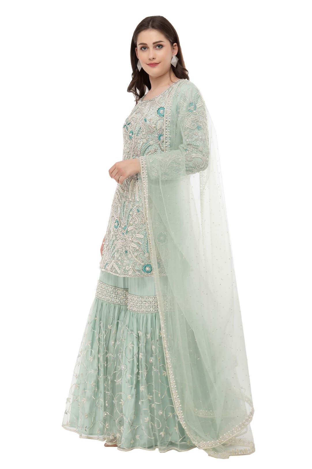 Light Mint Resham Gharara