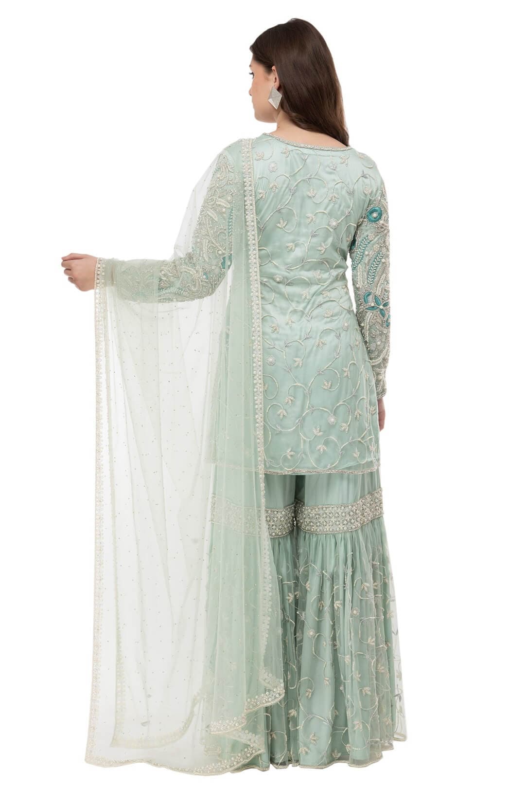 Light Mint Resham Gharara