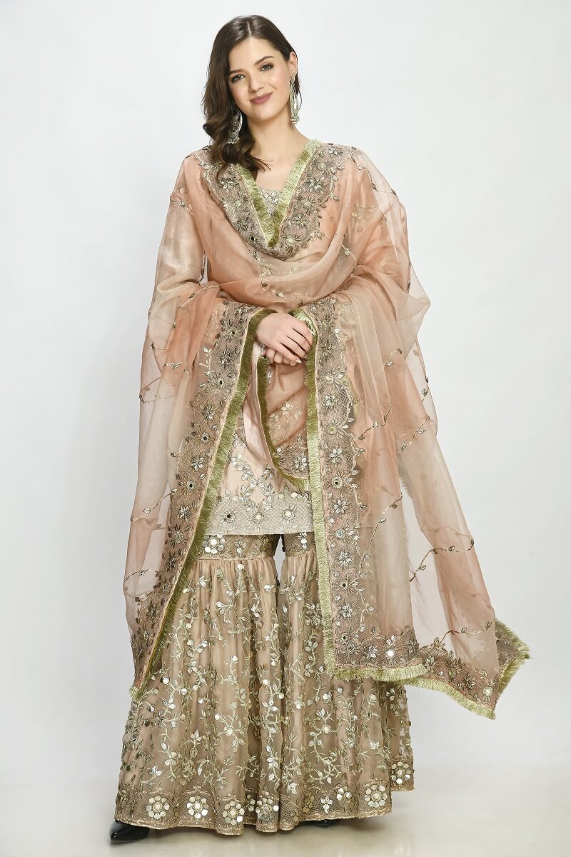 Peach Gotawork Gharara