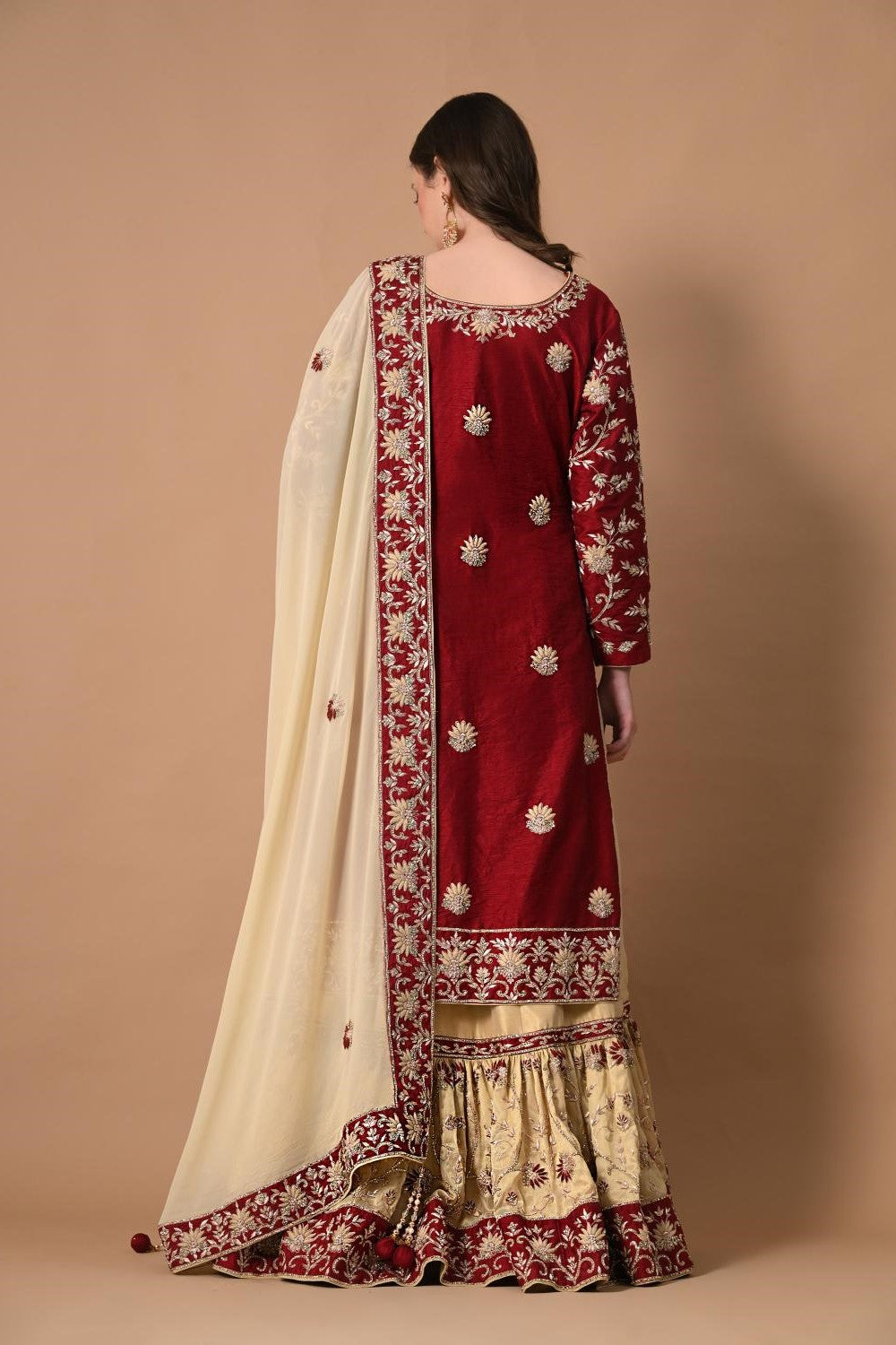 Maroon Ivory Farshi Kameez Dupatta