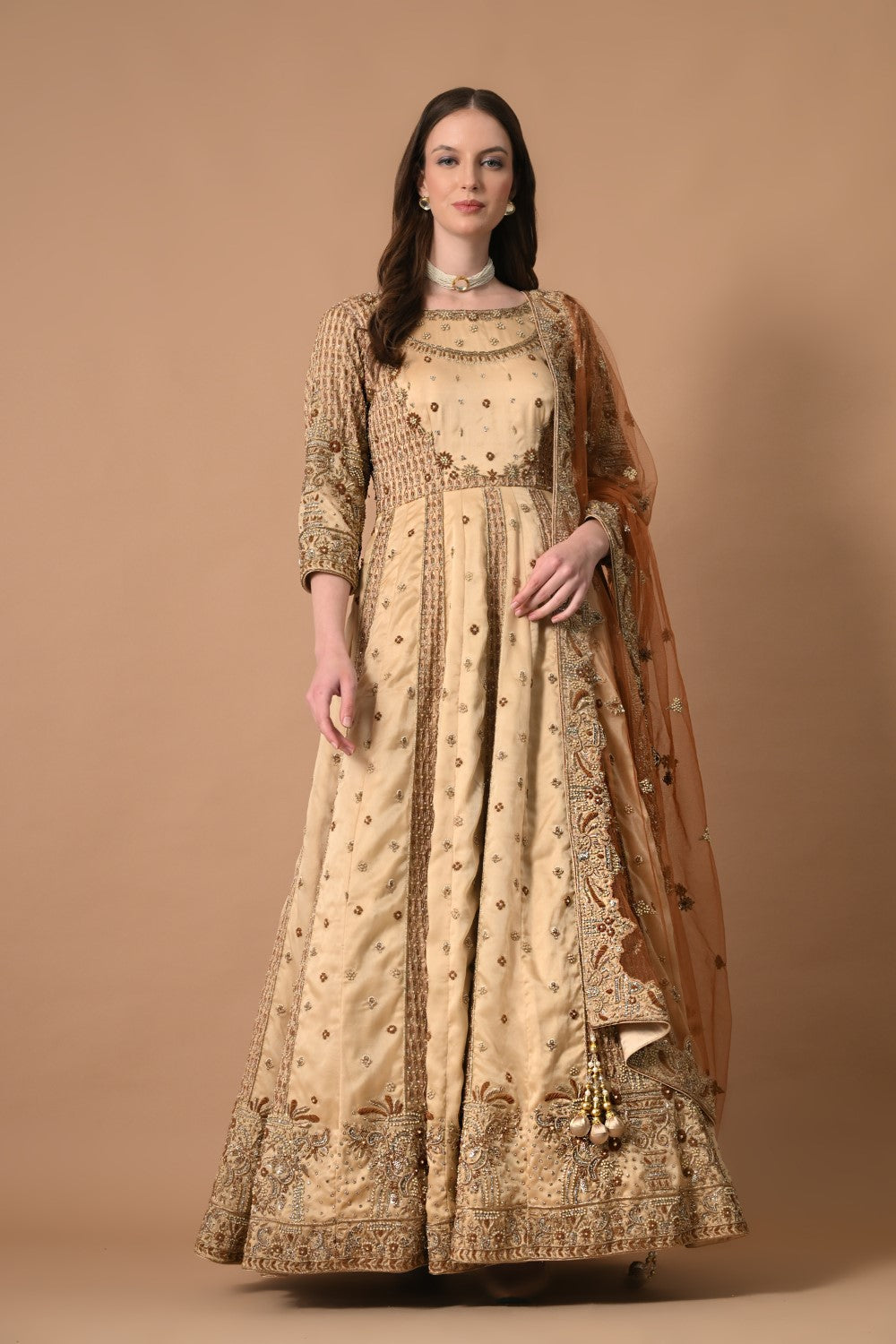 Golden Beige Gown Dupatta