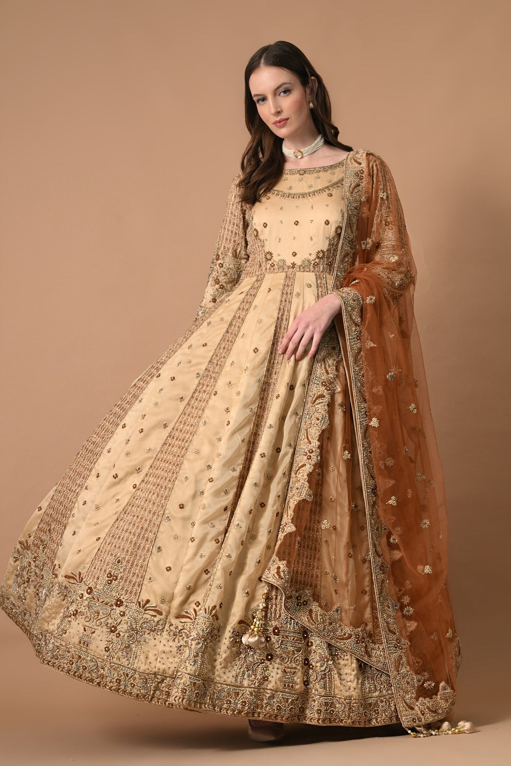 Golden Beige Gown Dupatta