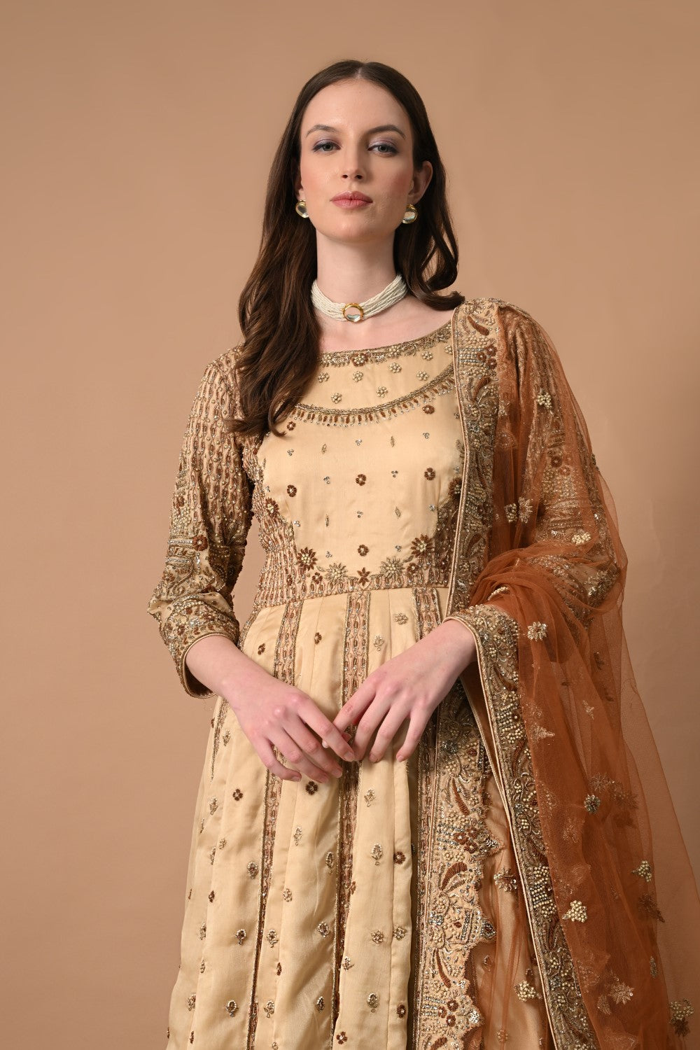 Golden Beige Gown Dupatta