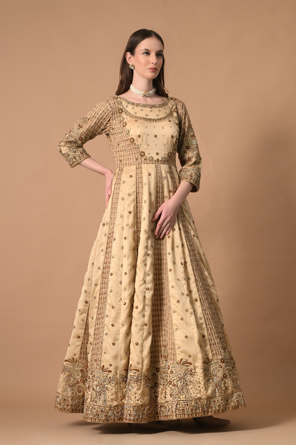 Golden Beige Gown Dupatta