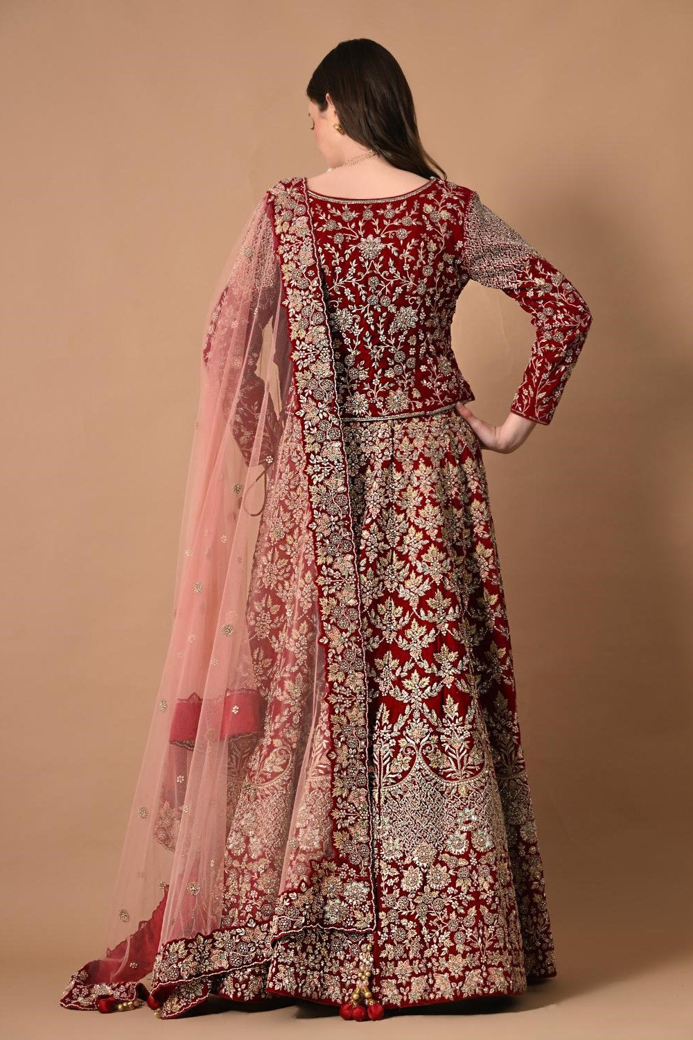 Cherry Red Lehenga Blouse with Dupatta