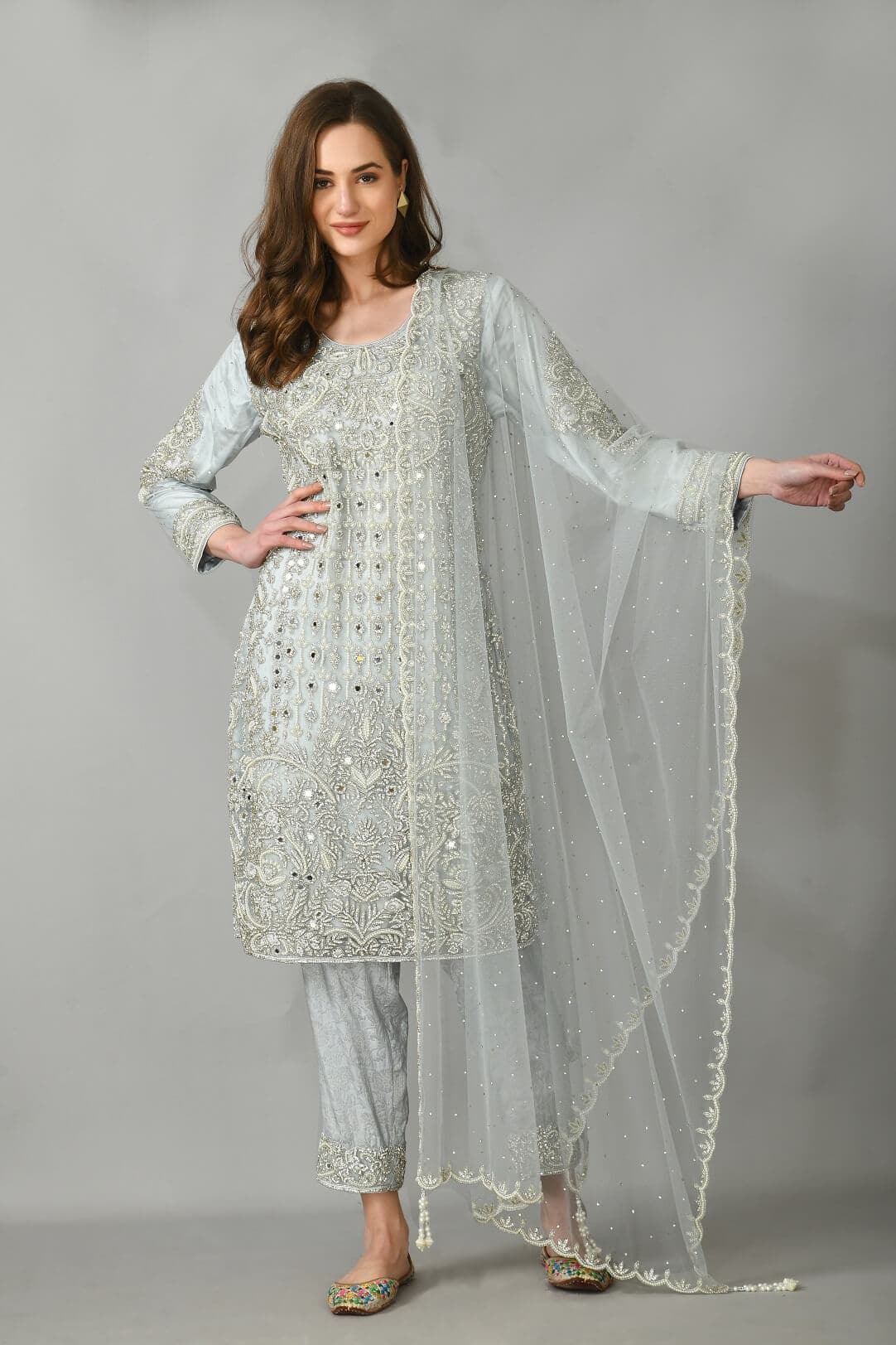 Grey Mirror Work Suit