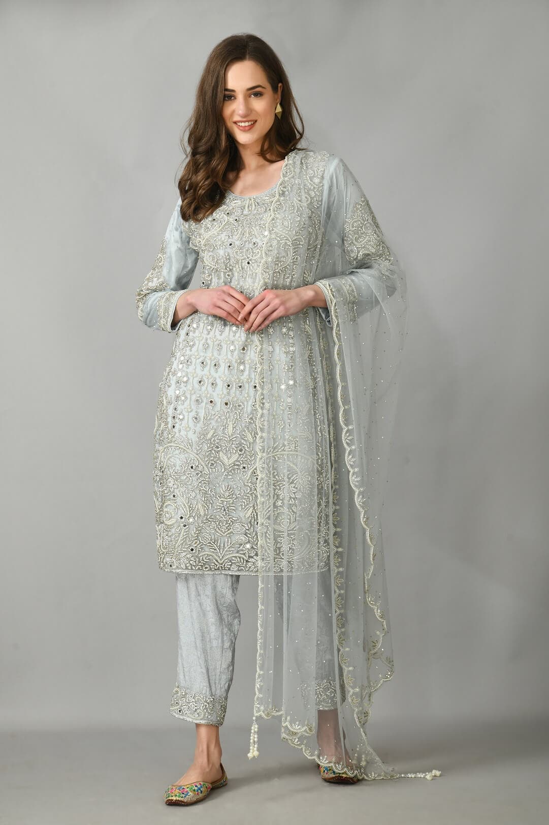 Grey Mirror Work Suit