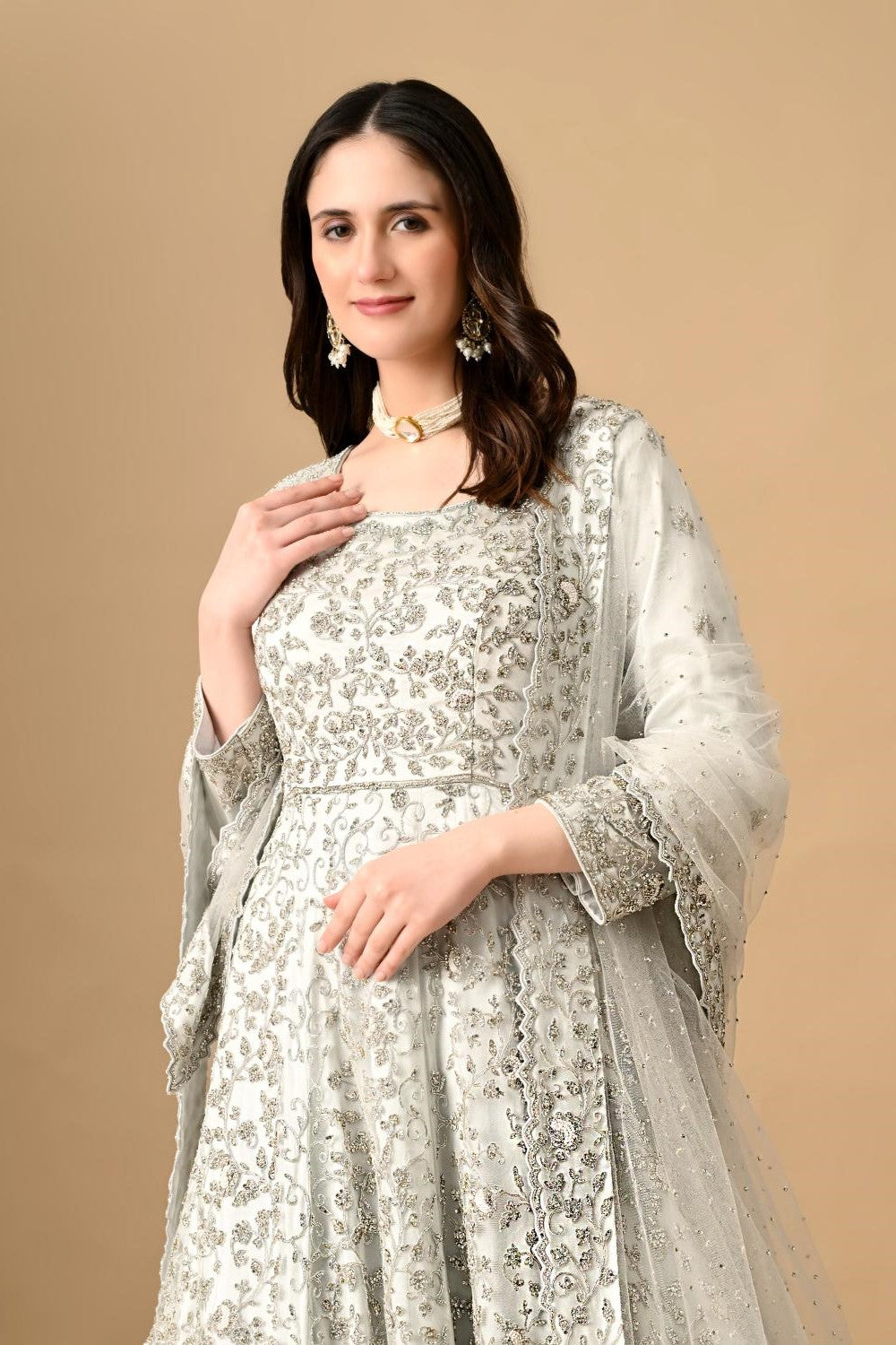Grey Gown with Dupatta