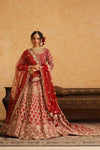 Red Lehanga Trail Blouse With Dupatta