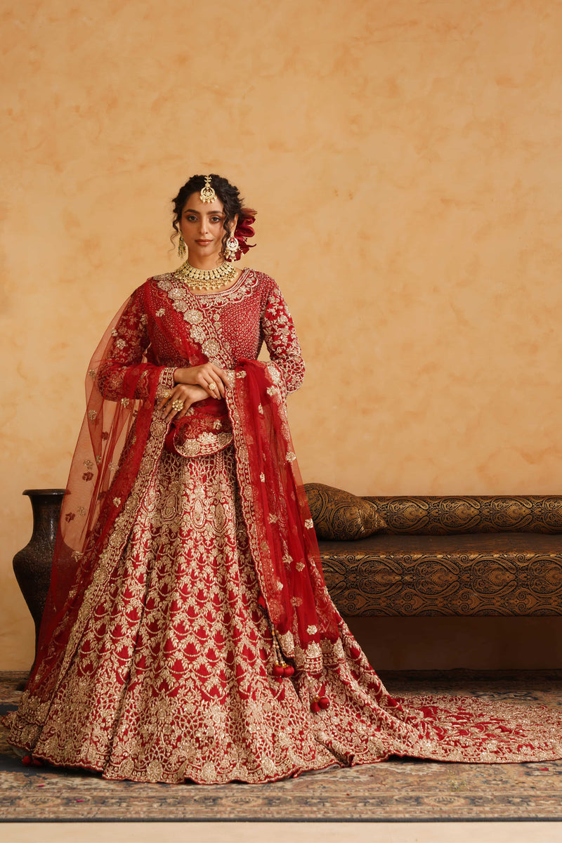 Red Lehanga Trail Blouse With Dupatta