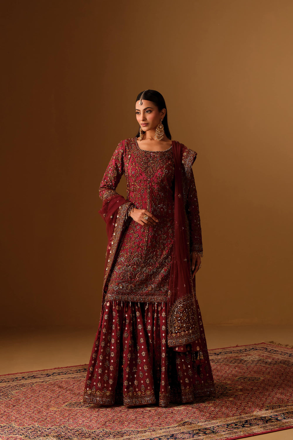 Dark Maroon Kameez gharara