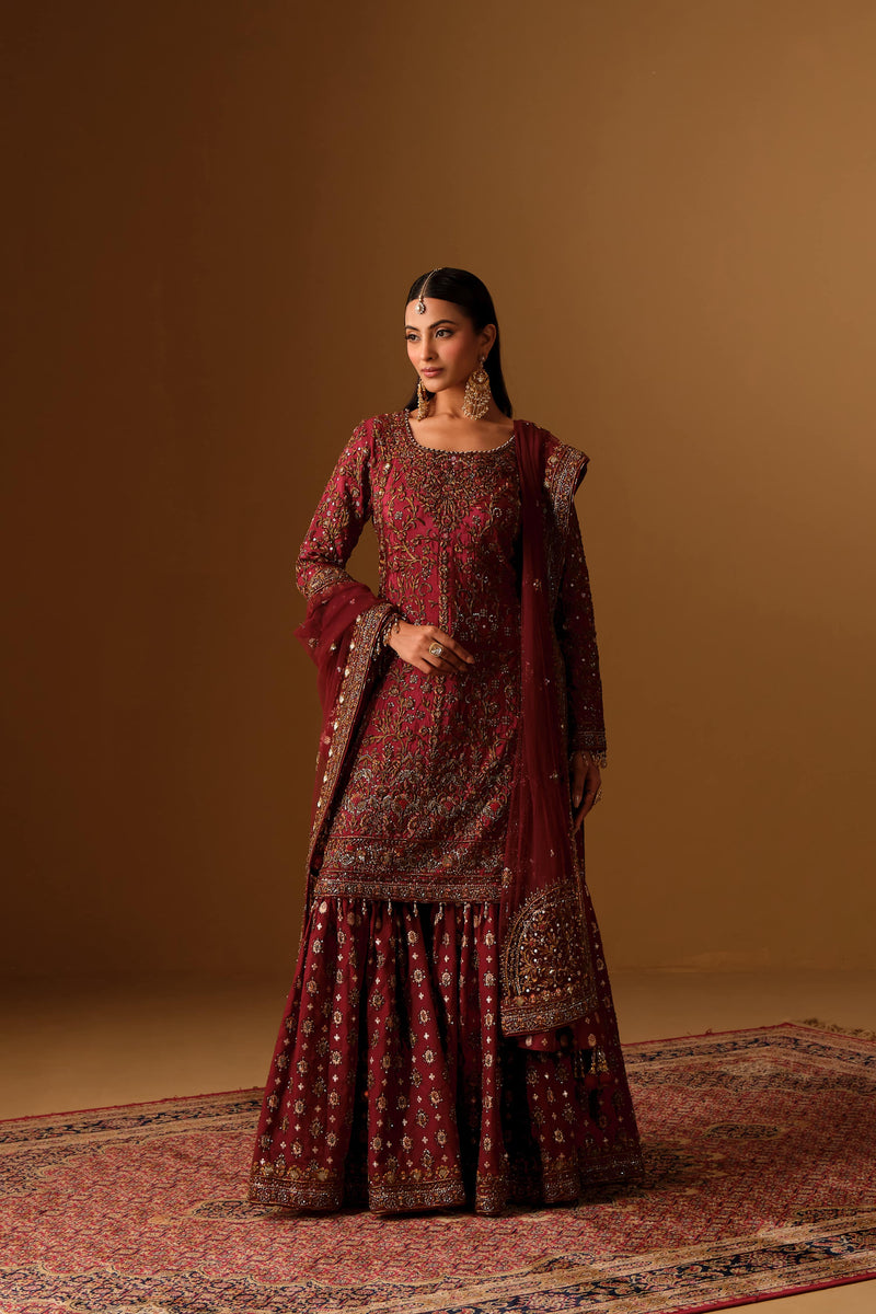 Dark Maroon Kameez gharara