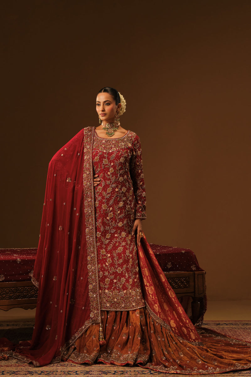 Maroon Kameez and Farshi lehanga