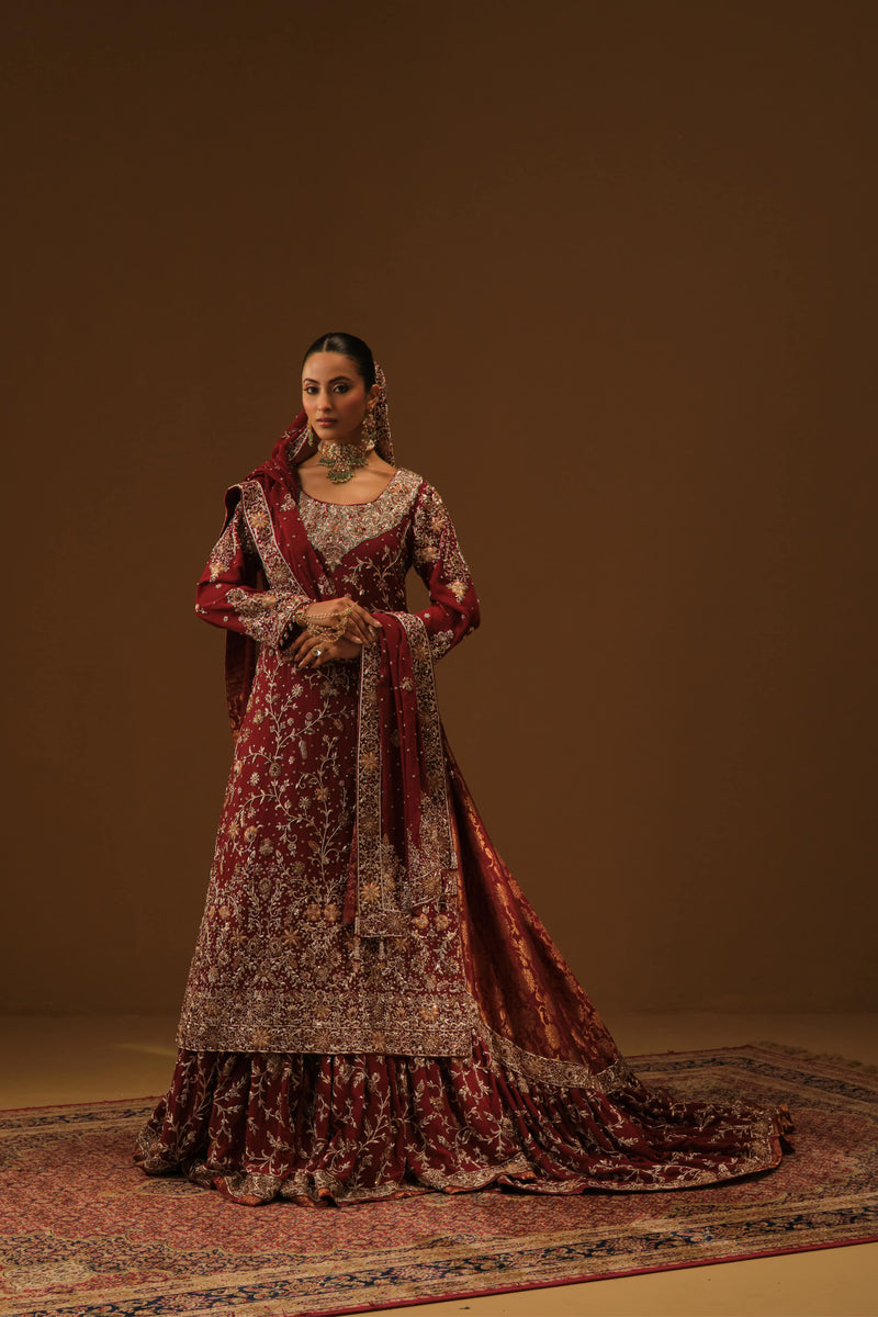 Maroon Kameez and Farshi lehanga