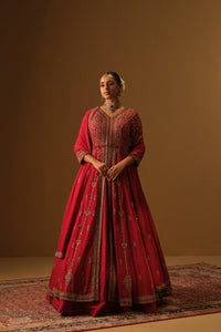 Red Front slit jacket with lehanga