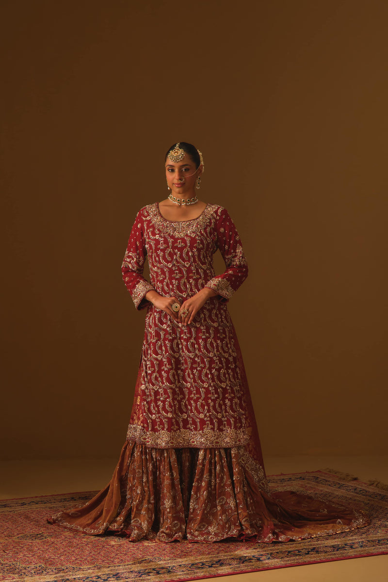 Redish Maroon Kameez and farshi lehanga
